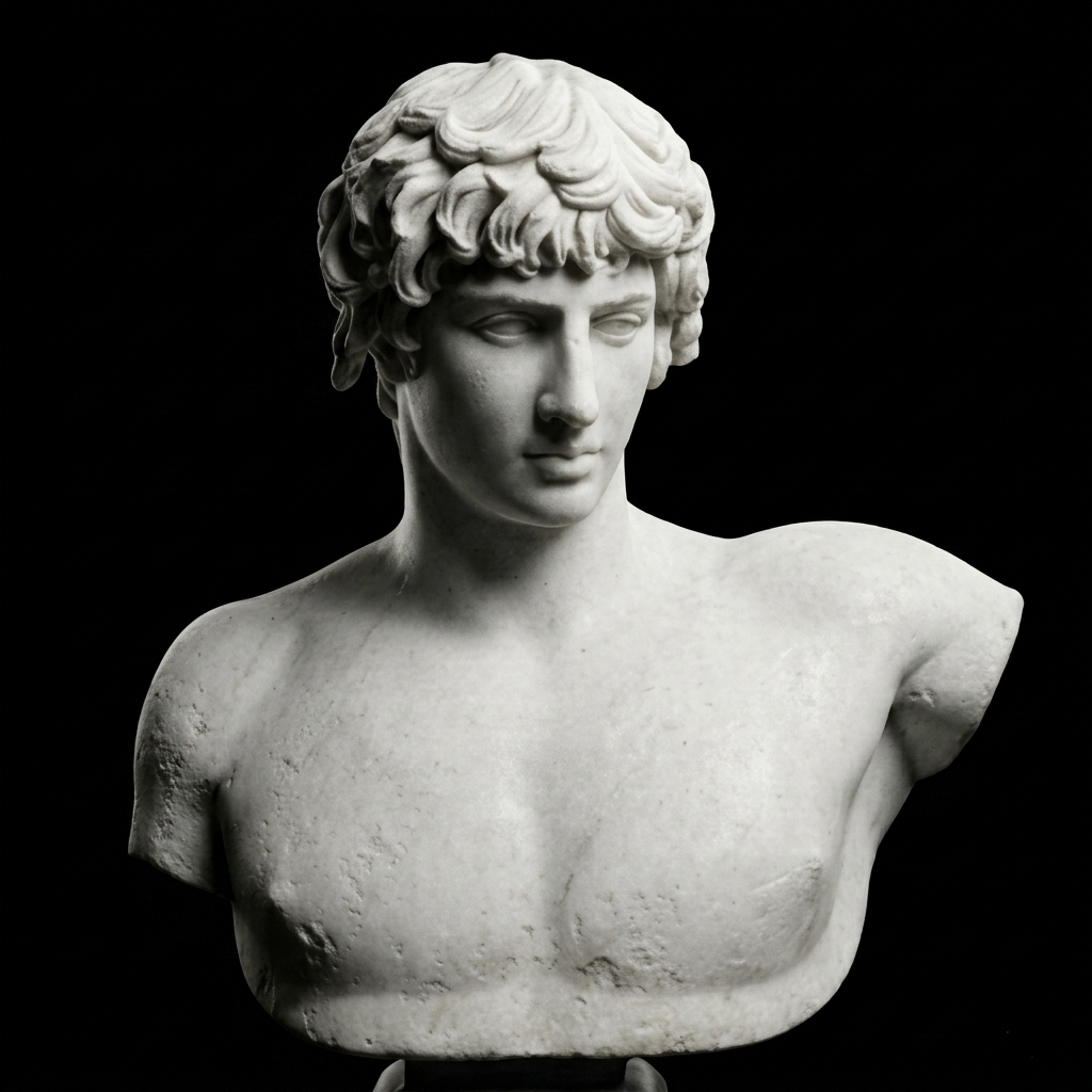 One-of-a-Kind Hand-Carved Natural Marble Bust Sculpture – Bust of Antinous