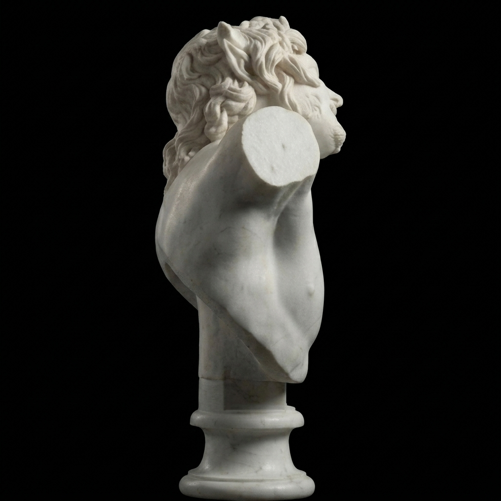 One-of-a-Kind Hand-Carved Natural Marble Bust Sculpture – Bust of a Drunken Satyr