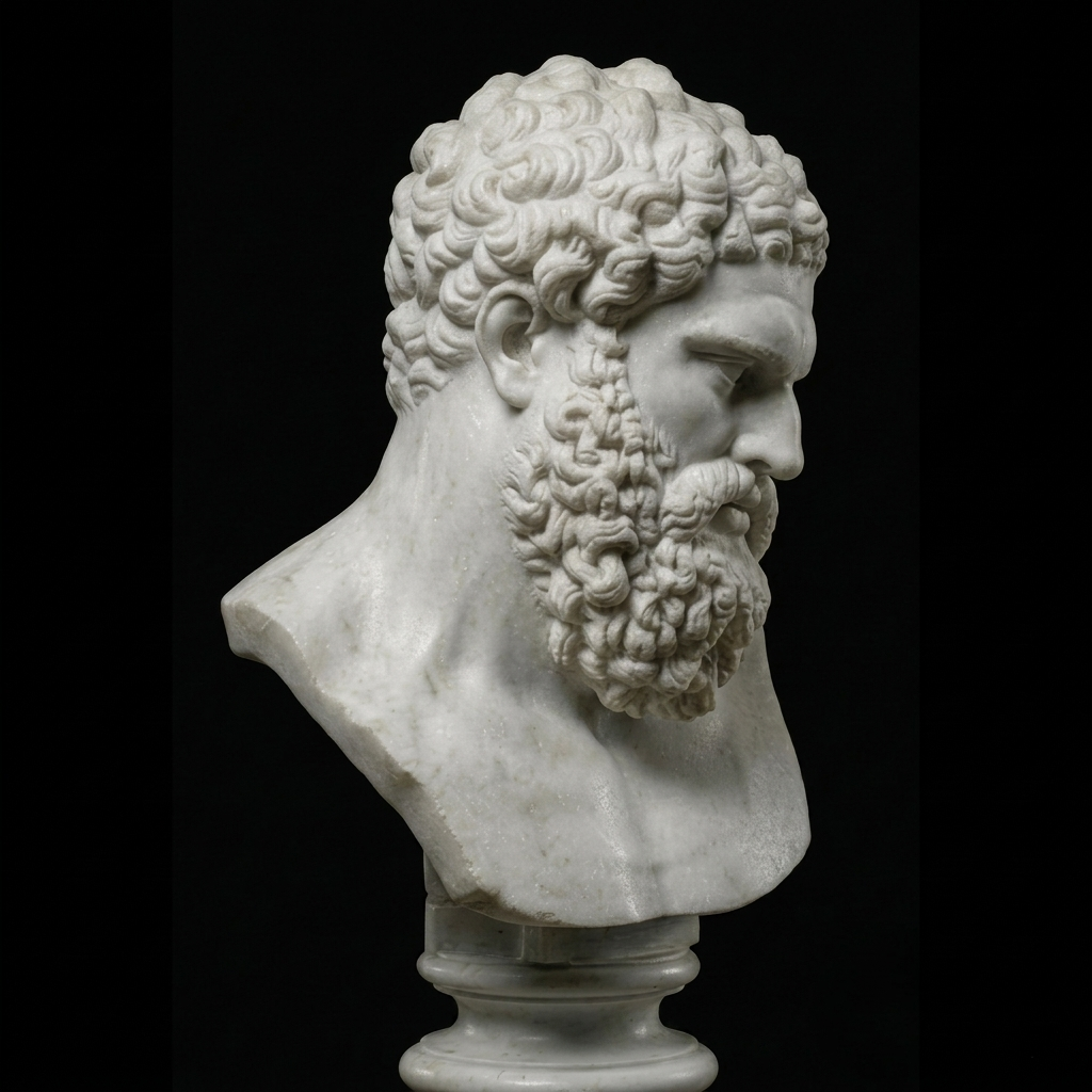 One-of-a-Kind Hand-Carved Natural Marble Bust Sculpture – Bust of the Farnese Hercules