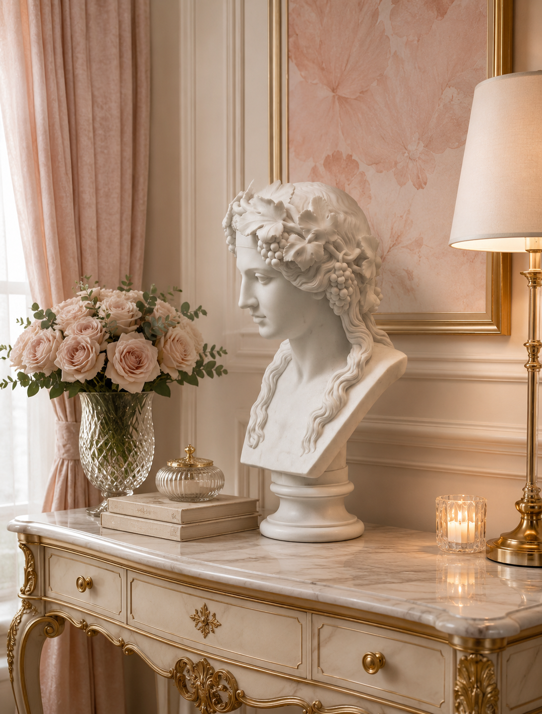 One-of-a-Kind Hand-Carved Natural Marble Bust Sculpture – Head of Bacchus