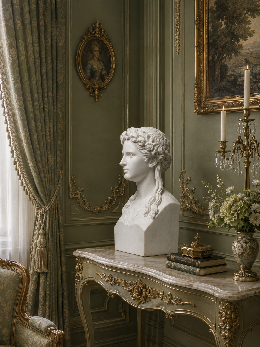 One-of-a-Kind Hand-Carved Natural Marble Bust Sculpture – Karoline von Rehfues