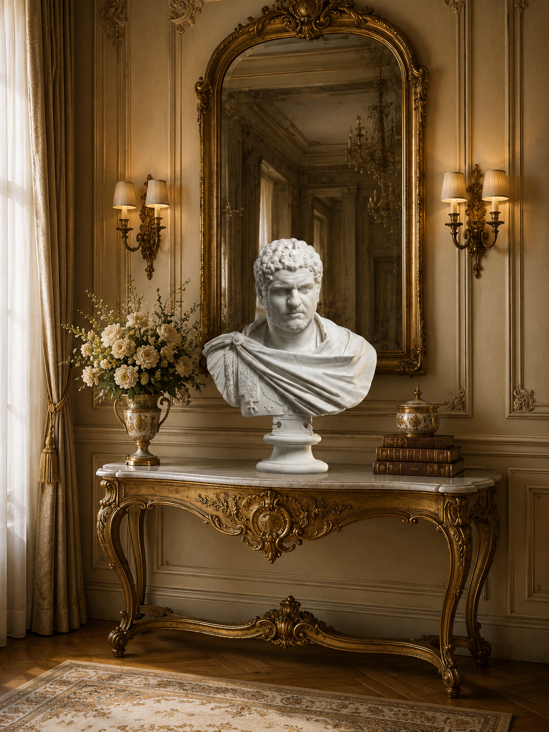One-of-a-Kind Hand-Carved Natural Marble Bust Sculpture – Portrait of Caracalla