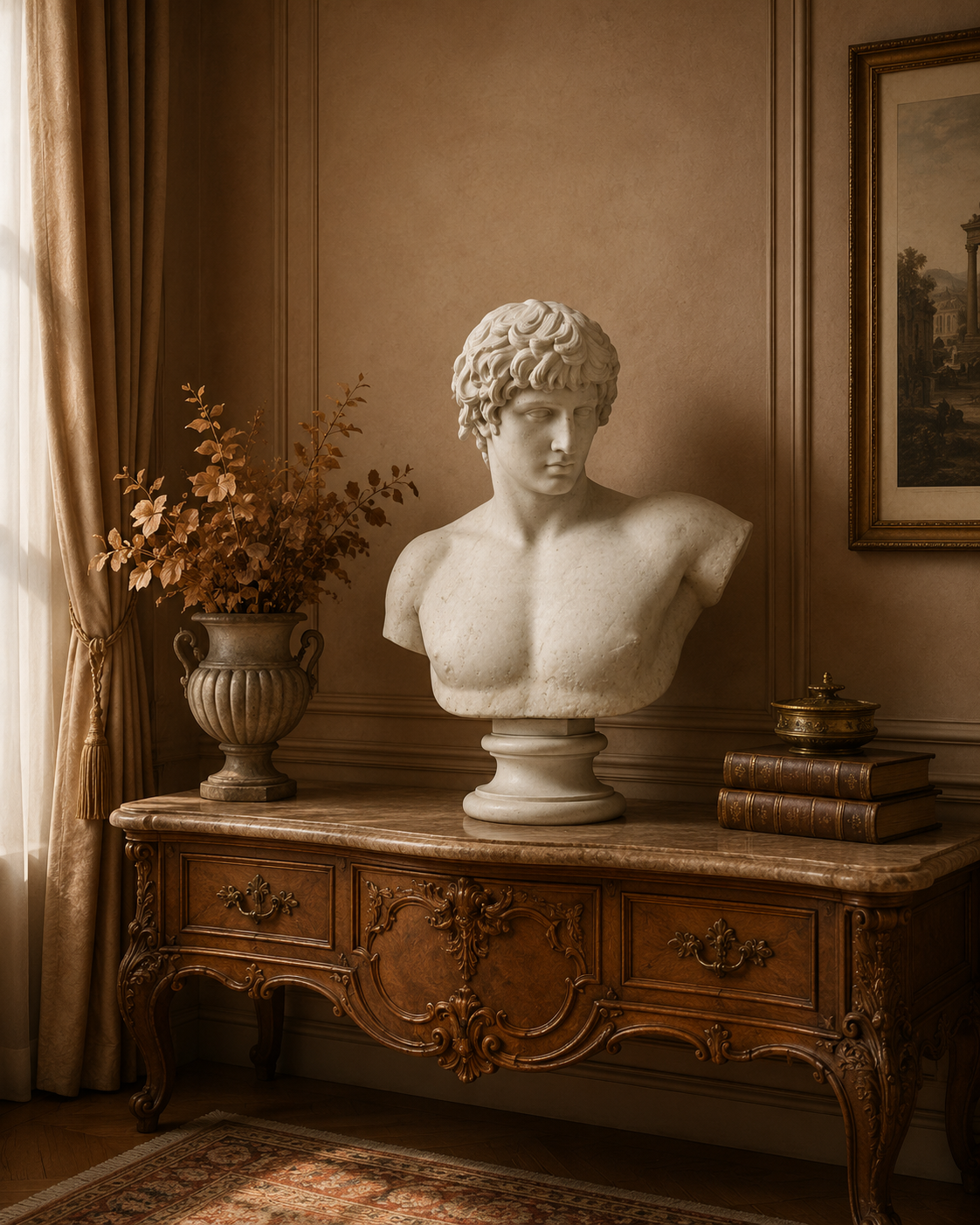 One-of-a-Kind Hand-Carved Natural Marble Bust Sculpture – Bust of Antinous