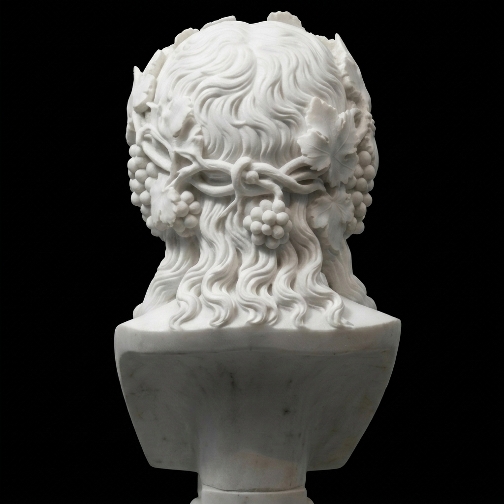 One-of-a-Kind Hand-Carved Natural Marble Bust Sculpture – Head of Bacchus