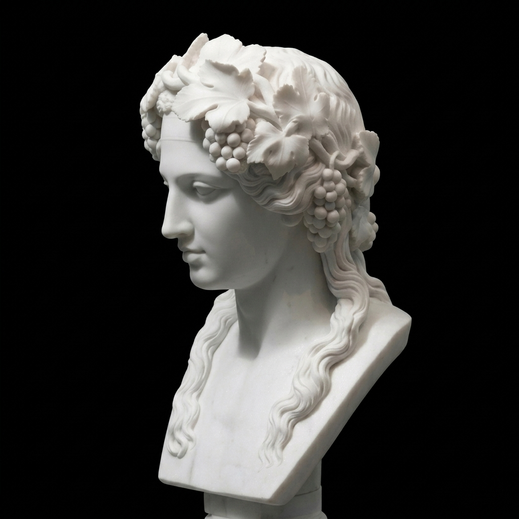 One-of-a-Kind Hand-Carved Natural Marble Bust Sculpture – Head of Bacchus