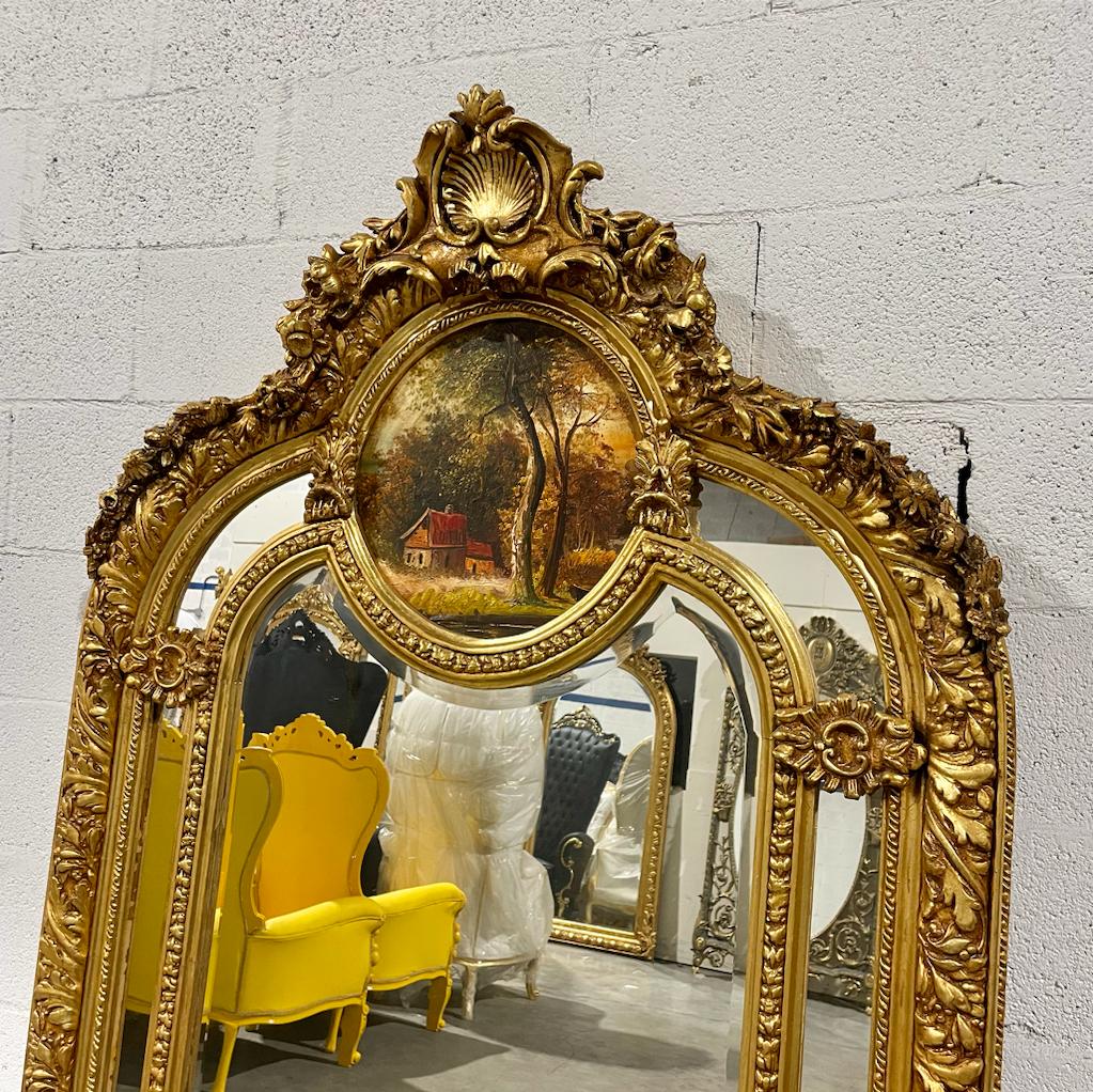 French Style Gold Floor Mirror 7 Feet Tall Gold Leaf Art Detail