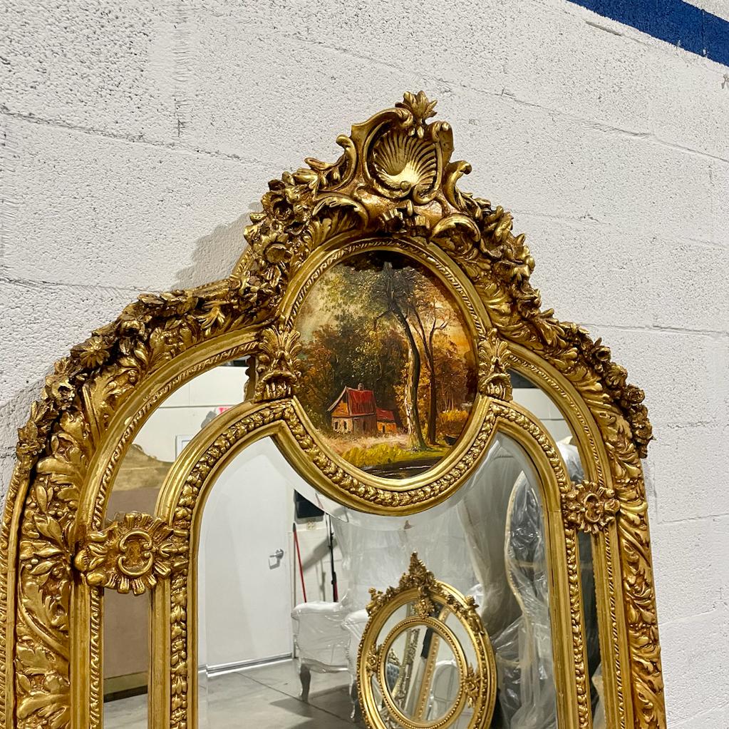 French Style Gold Floor Mirror 7 Feet Tall Gold Leaf Art Detail