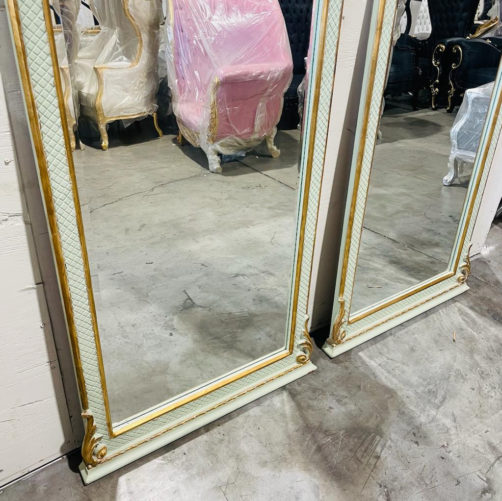 Rococo Style Gold White Color Floor Mirror 6.6 Feet Tall Gold Leaf