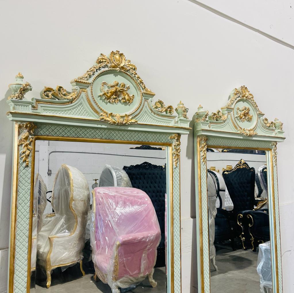 Rococo Style Gold White Color Floor Mirror 6.6 Feet Tall Gold Leaf