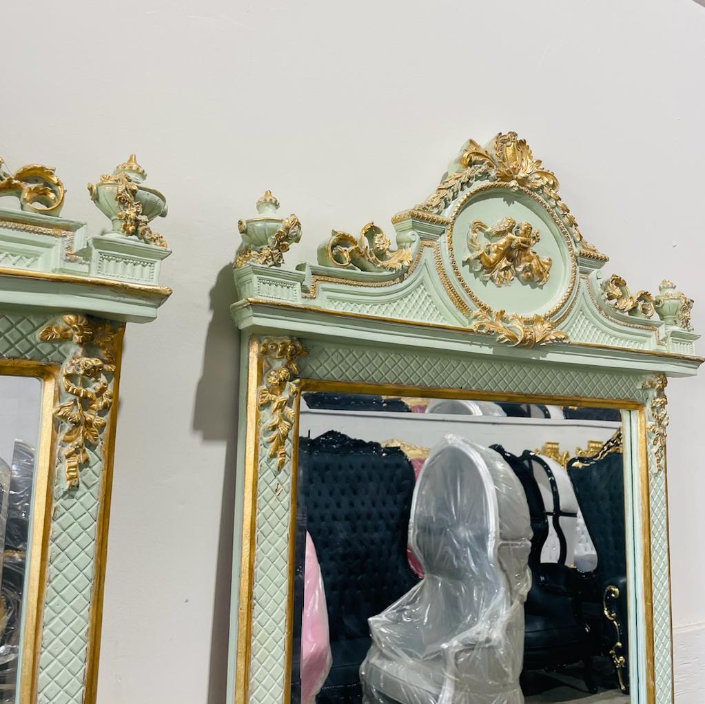 Rococo Style Gold White Color Floor Mirror 6.6 Feet Tall Gold Leaf