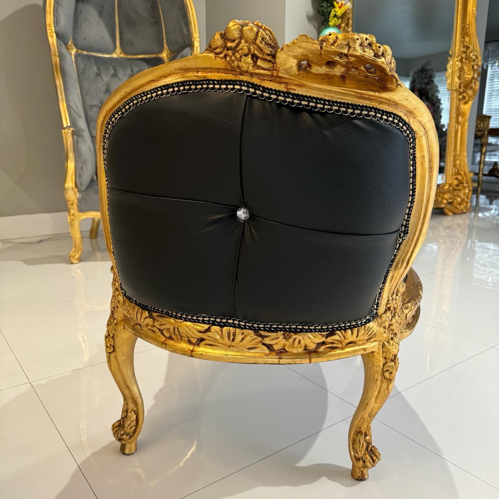Marquis French Tufted Bench Black Leather French Bench Home Decor Furniture