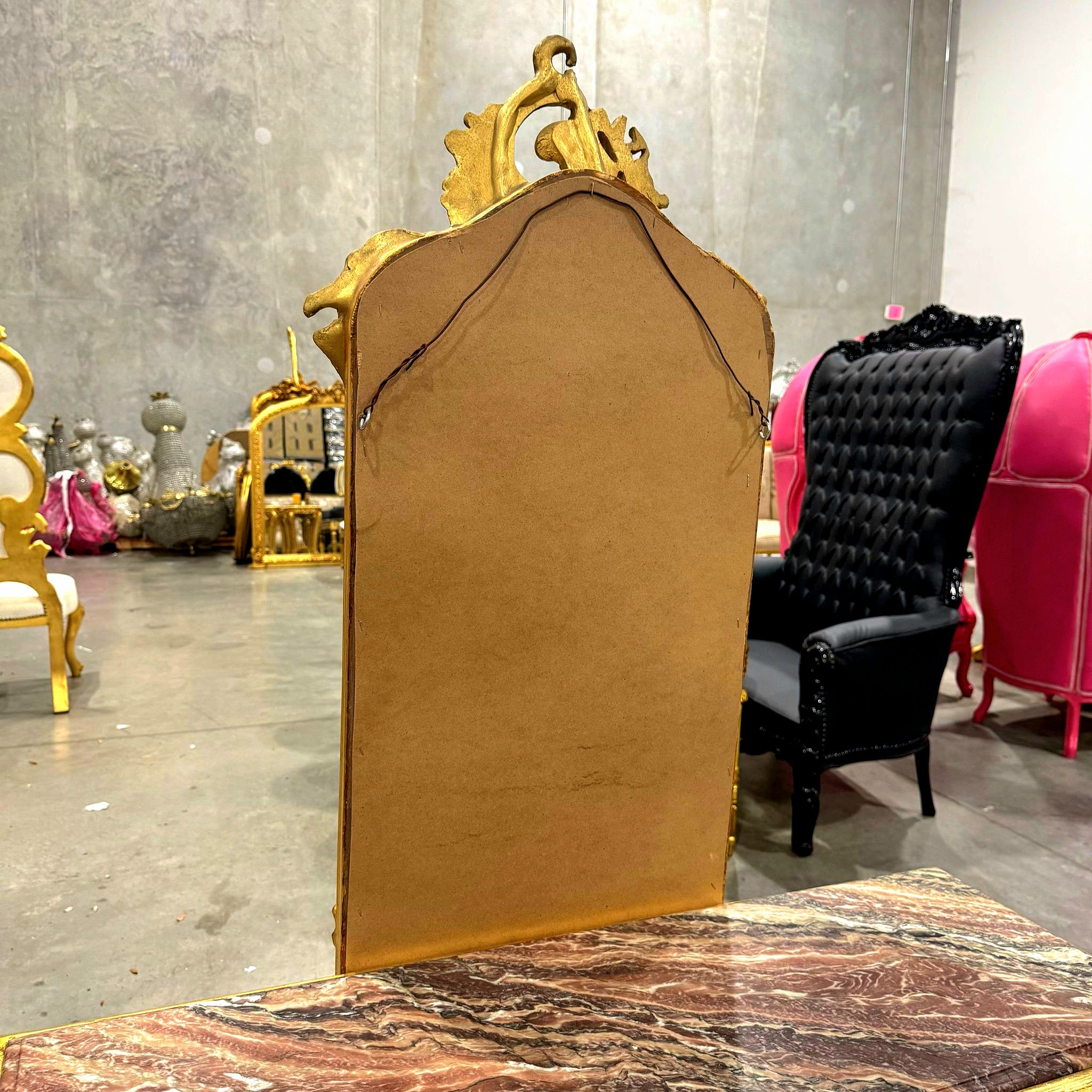French Style Gold Floor Mirror Refinished in Gold Leaf Details