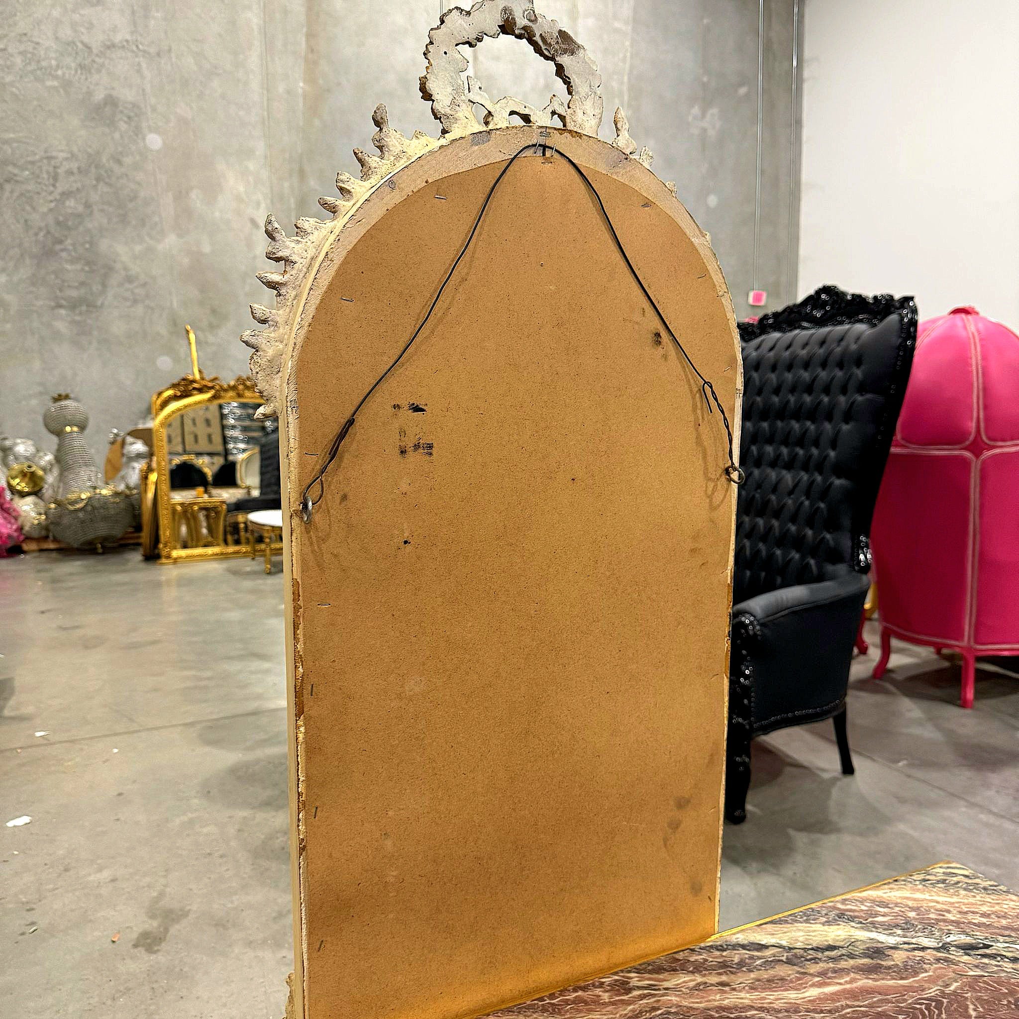 Baroque Style Gold Leaf Floor Mirror - Ornate Carved Off-White/Beige Frame