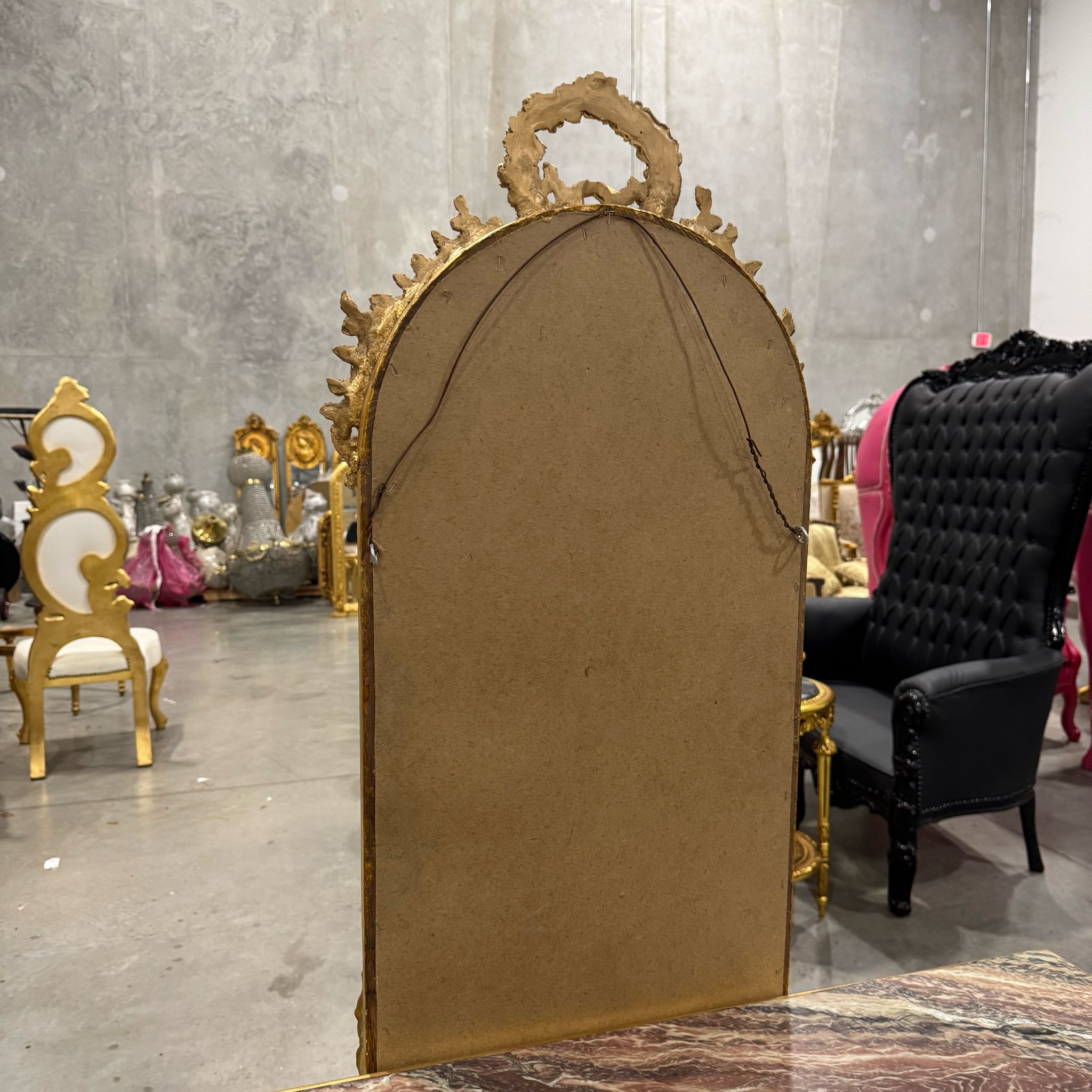 French Baroque Style 6 Feet Tall Light Gold Floor Carved Mirror