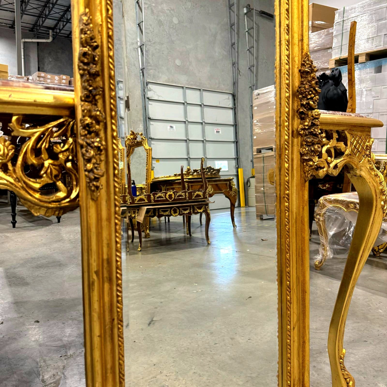 French Baroque Style 6 Feet Tall Dark Gold Floor Carved Mirror