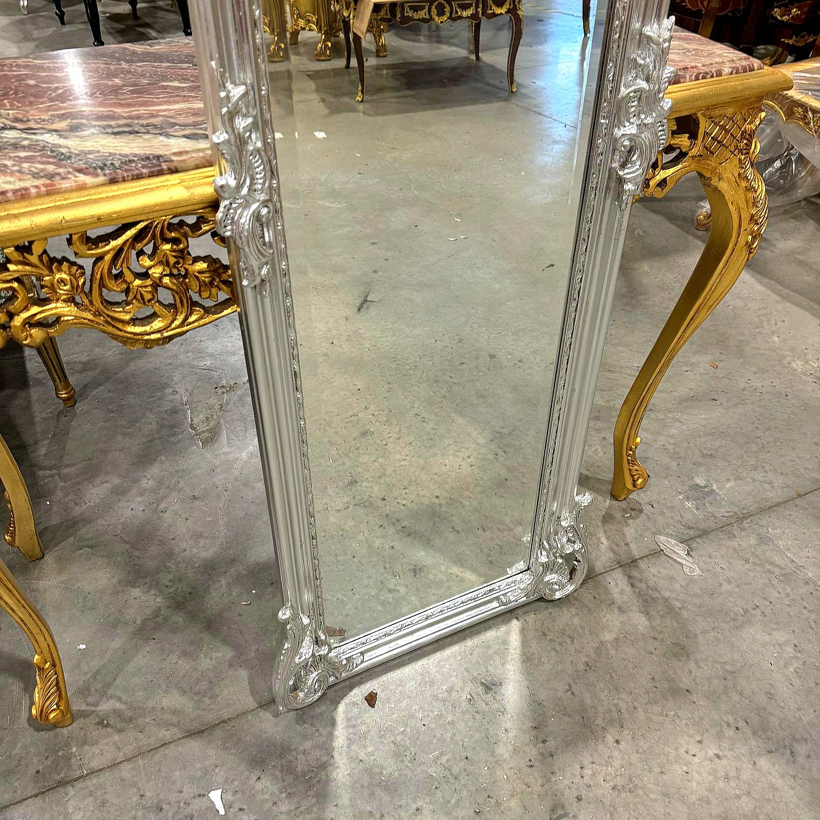 Elegant French Silver Floor Mirror – Hand-Applied Silver Leaf Finish