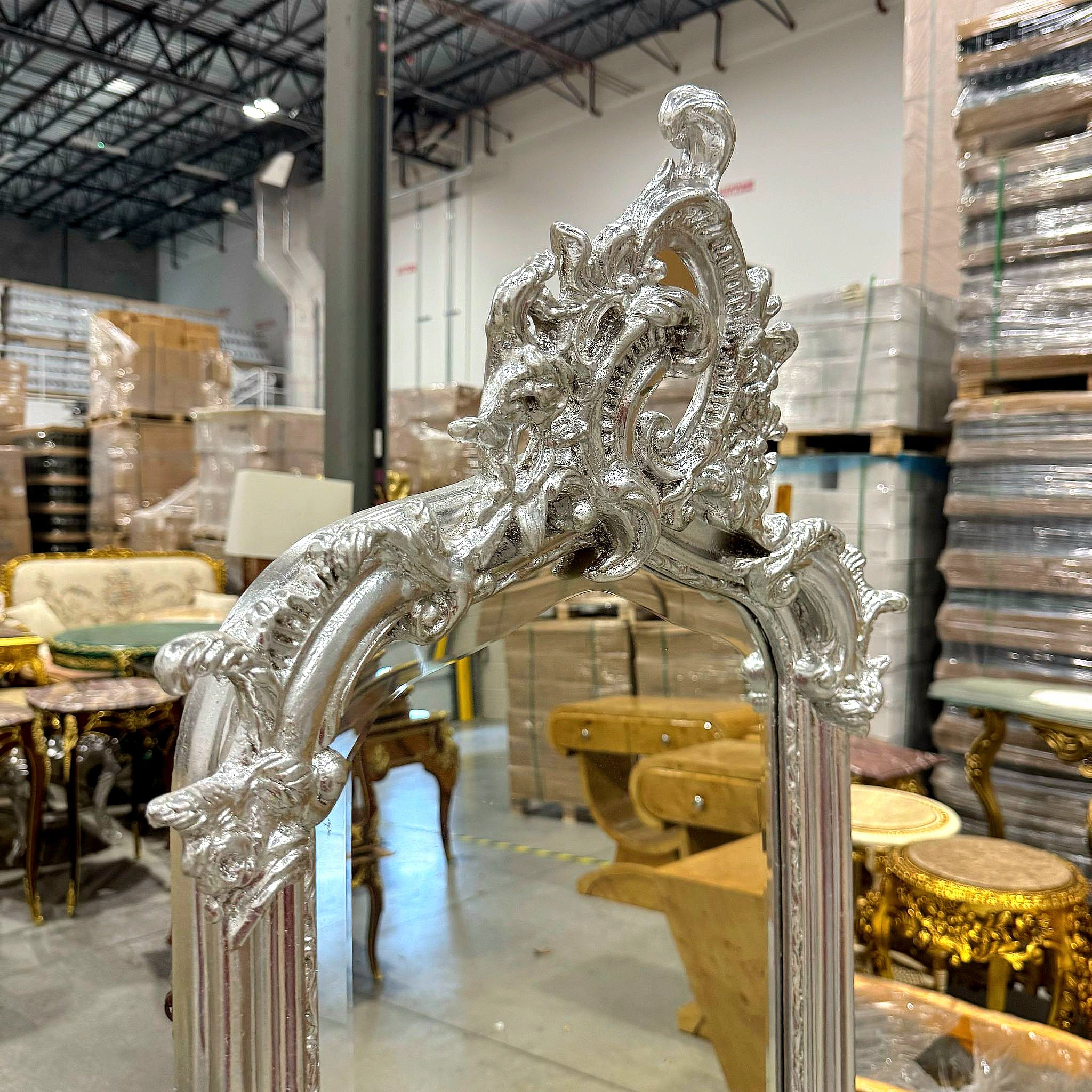 Elegant French Silver Floor Mirror – Hand-Applied Silver Leaf Finish