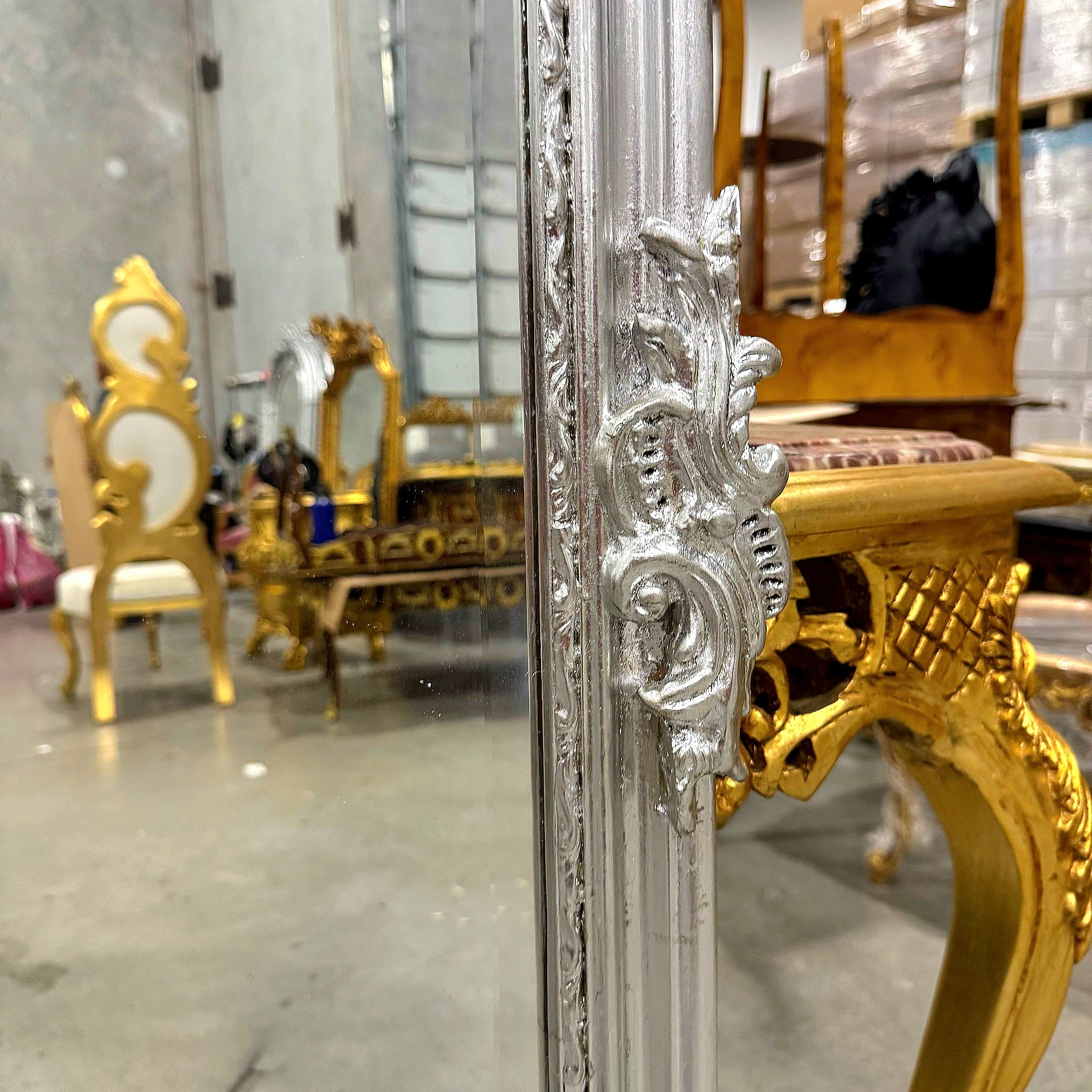 Elegant French Silver Floor Mirror – Hand-Applied Silver Leaf Finish
