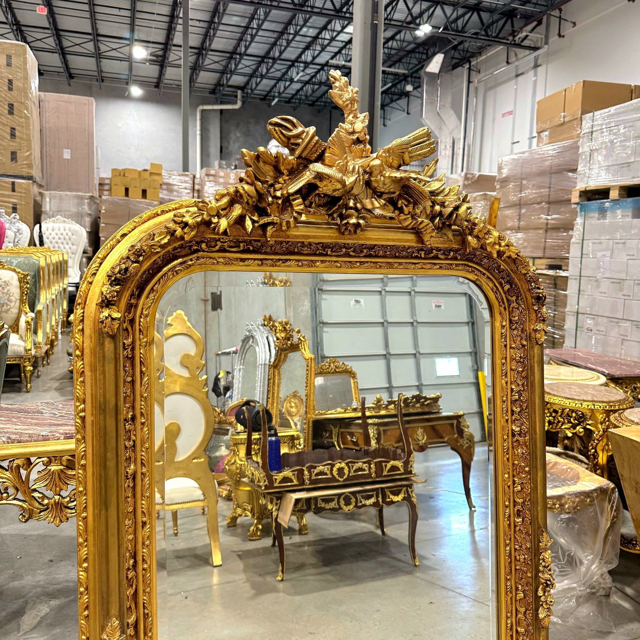 Gold Birds Floor Mirror 5 Feet Tall French Style Furniture Gold Leaf