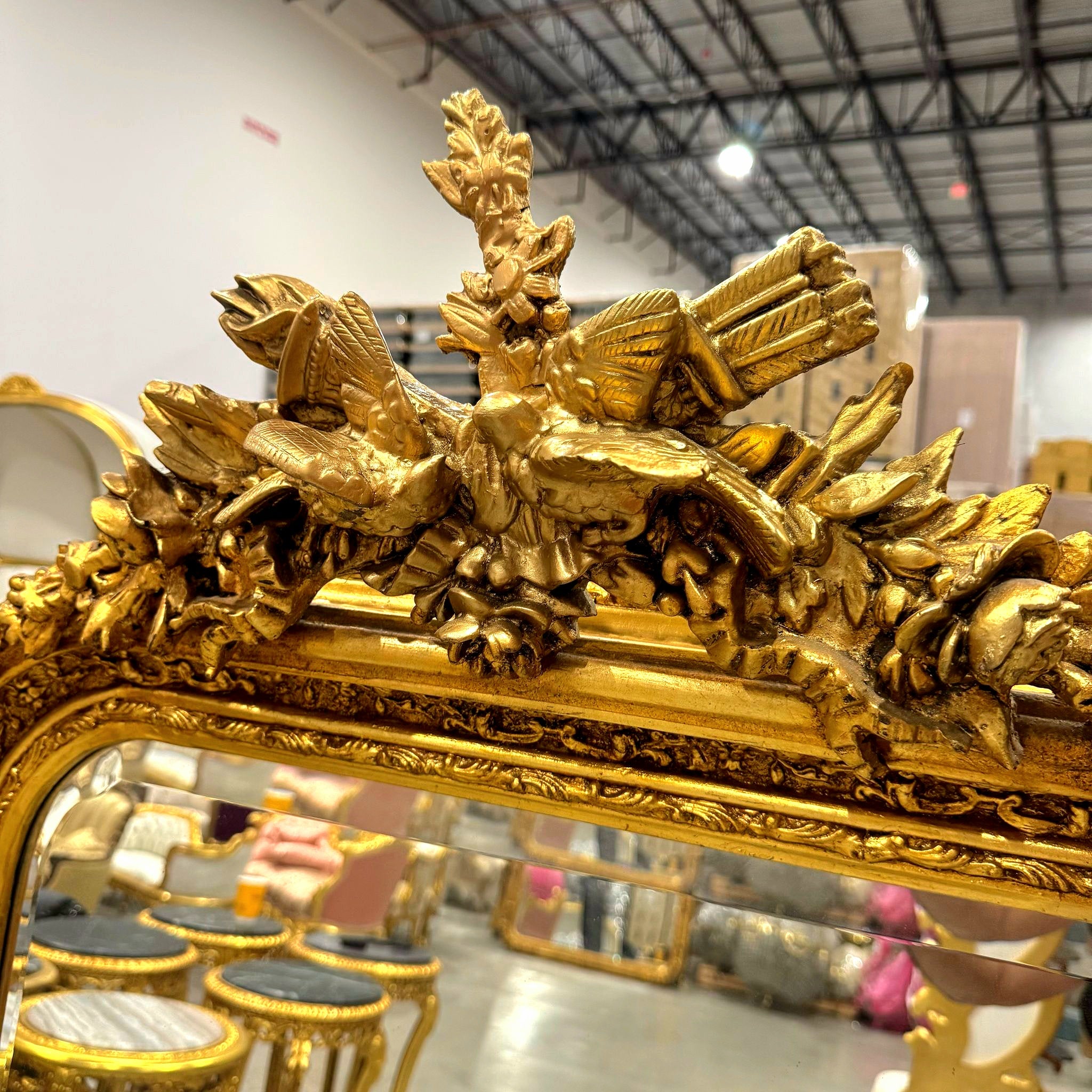 Gold Birds Floor Mirror 5 Feet Tall French Style Furniture Gold Leaf