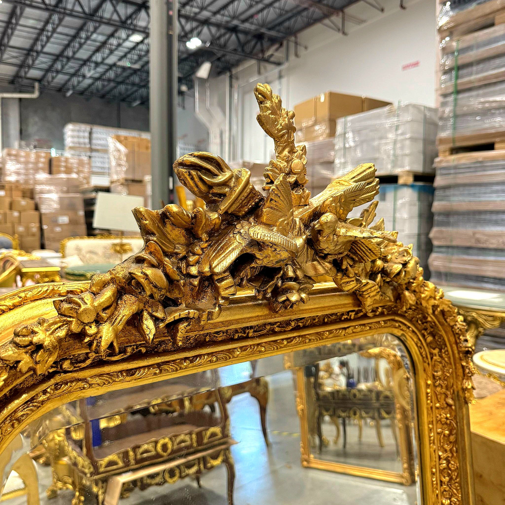 Gold Birds Floor Mirror 5 Feet Tall French Style Furniture Gold Leaf