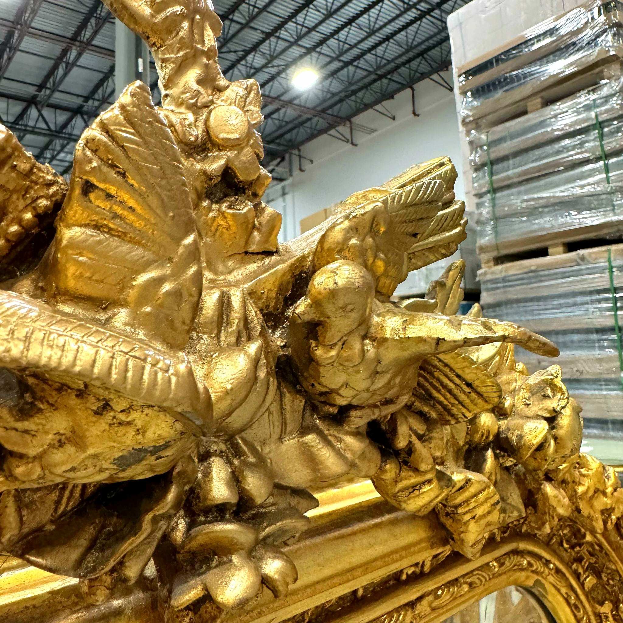 Gold Birds Floor Mirror 5 Feet Tall French Style Furniture Gold Leaf