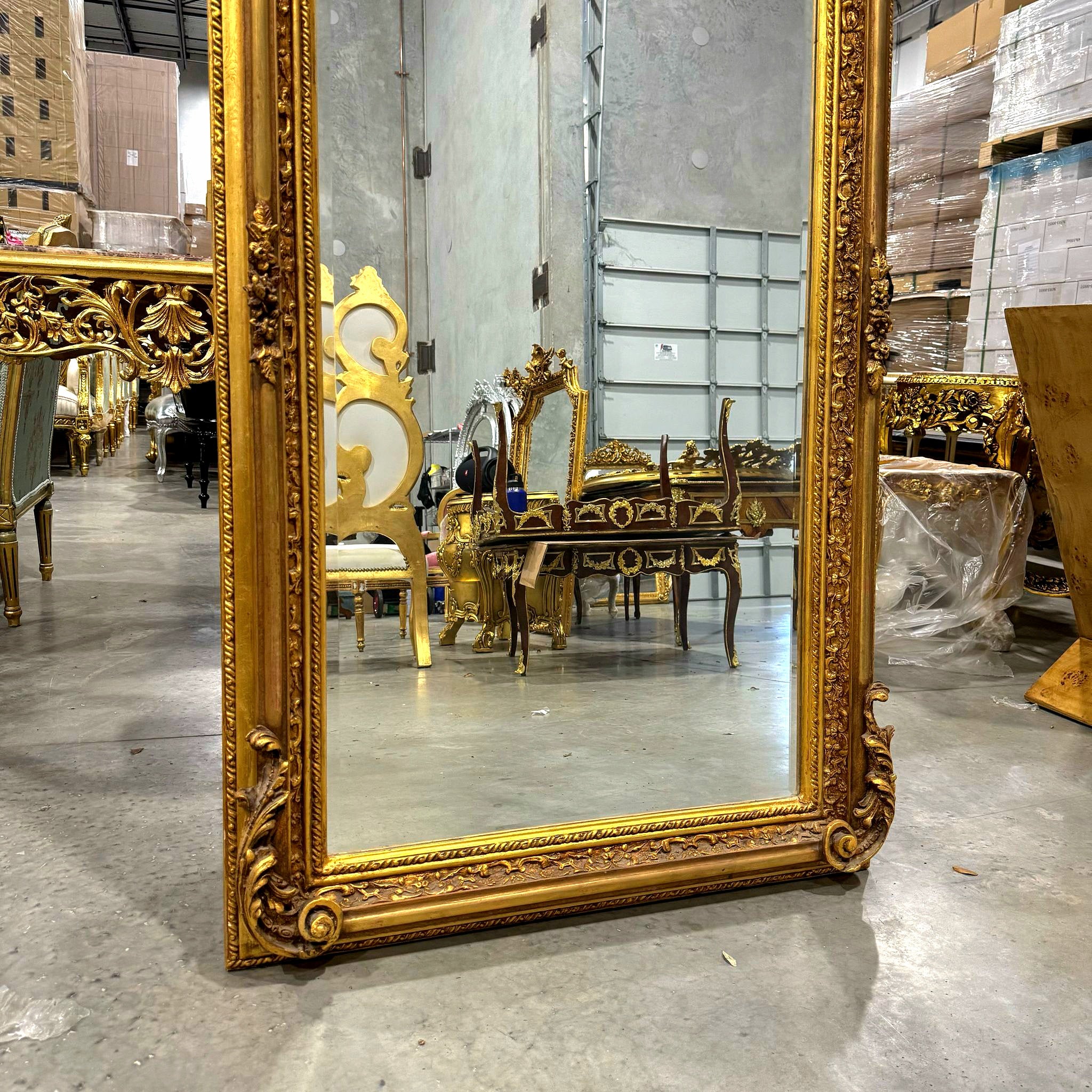 Gold Birds Floor Mirror 5 Feet Tall French Style Furniture Gold Leaf
