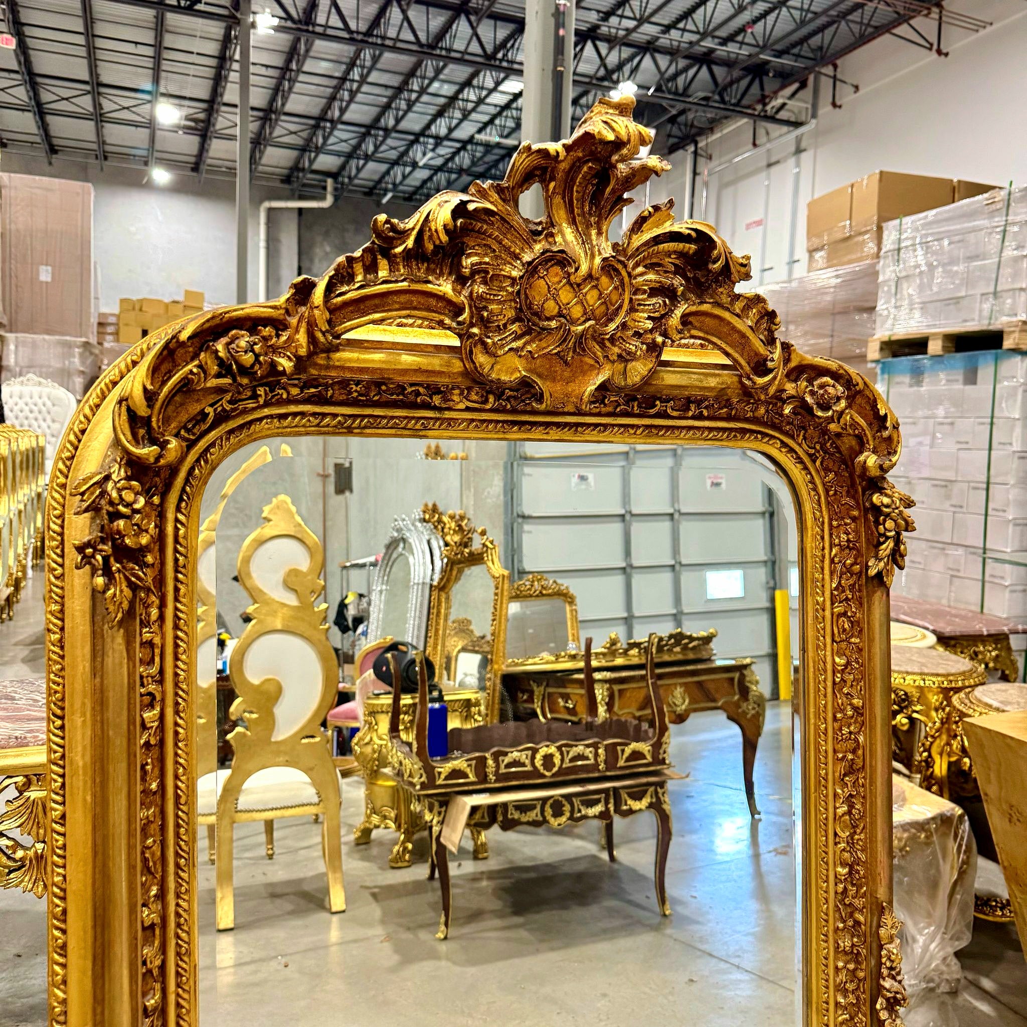 French Style Gold Wall Floor Mirror 5 Feet Tall Gold Leaf