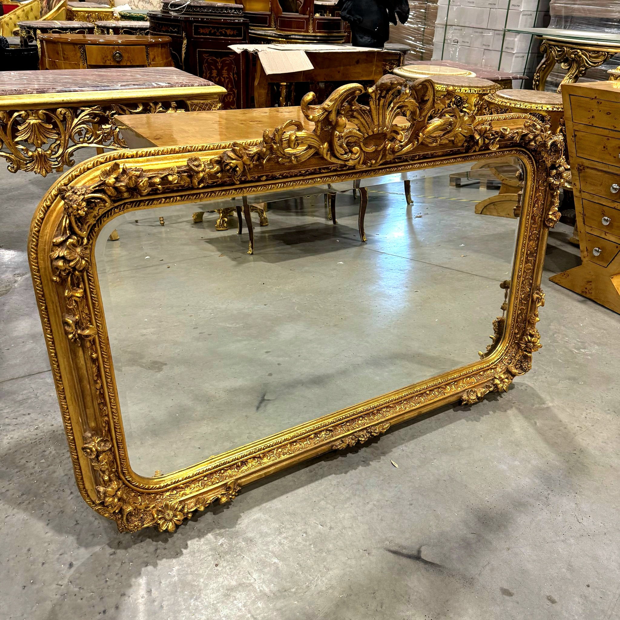 French Style Gold Wall Mirror Mirror Baroque Rococo Gold Leaf Details