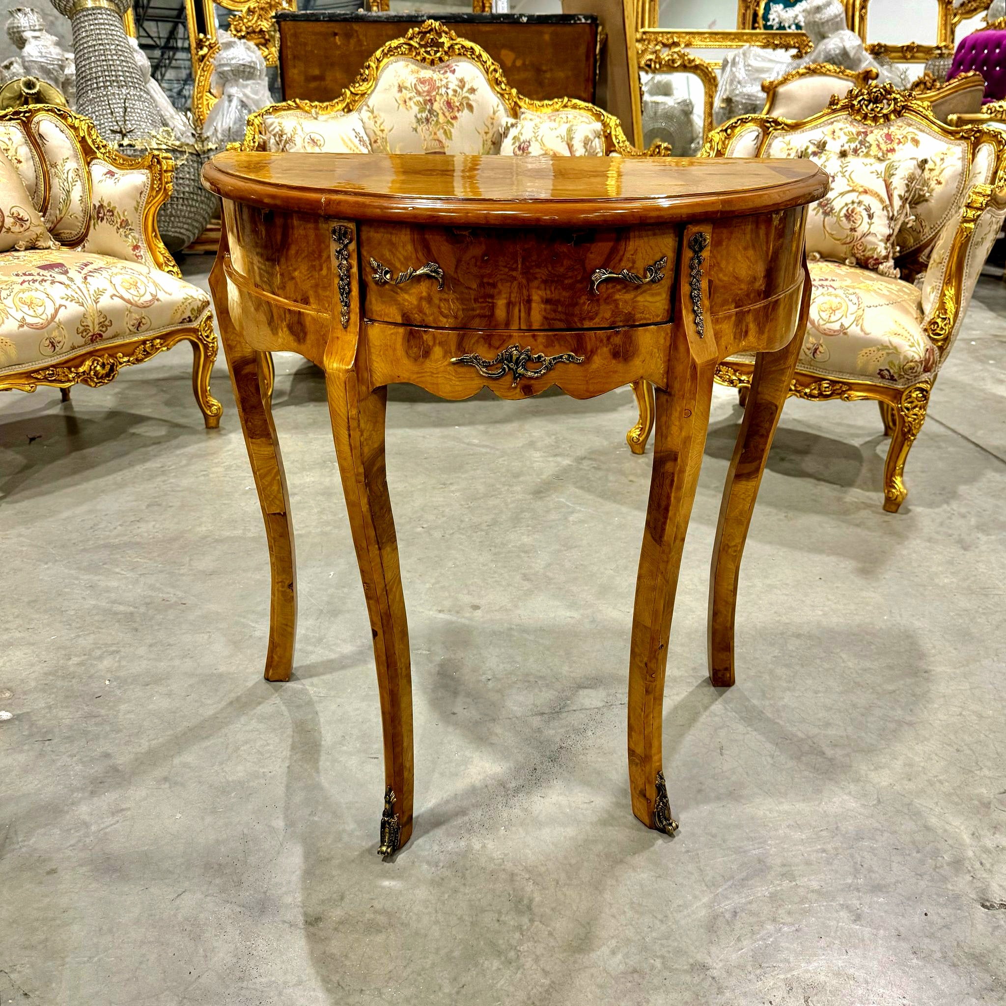 Louis XV Style Bedside Table Marquetry French Side Table with a Drawer