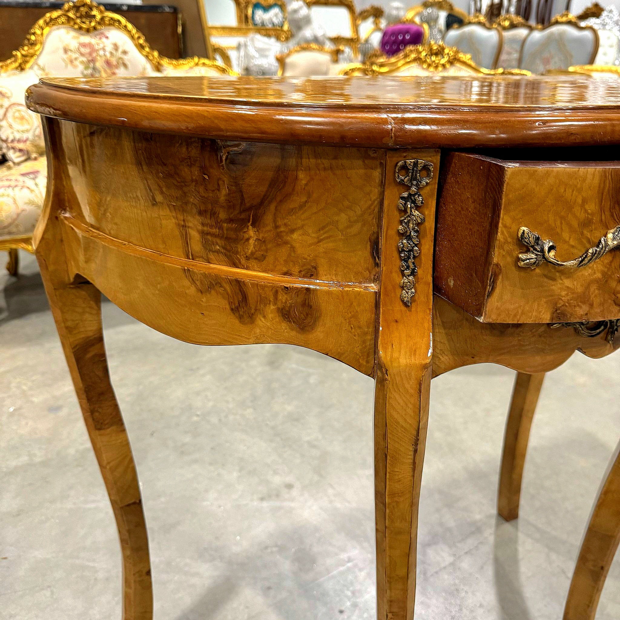 Louis XV Style Bedside Table Marquetry French Side Table with a Drawer