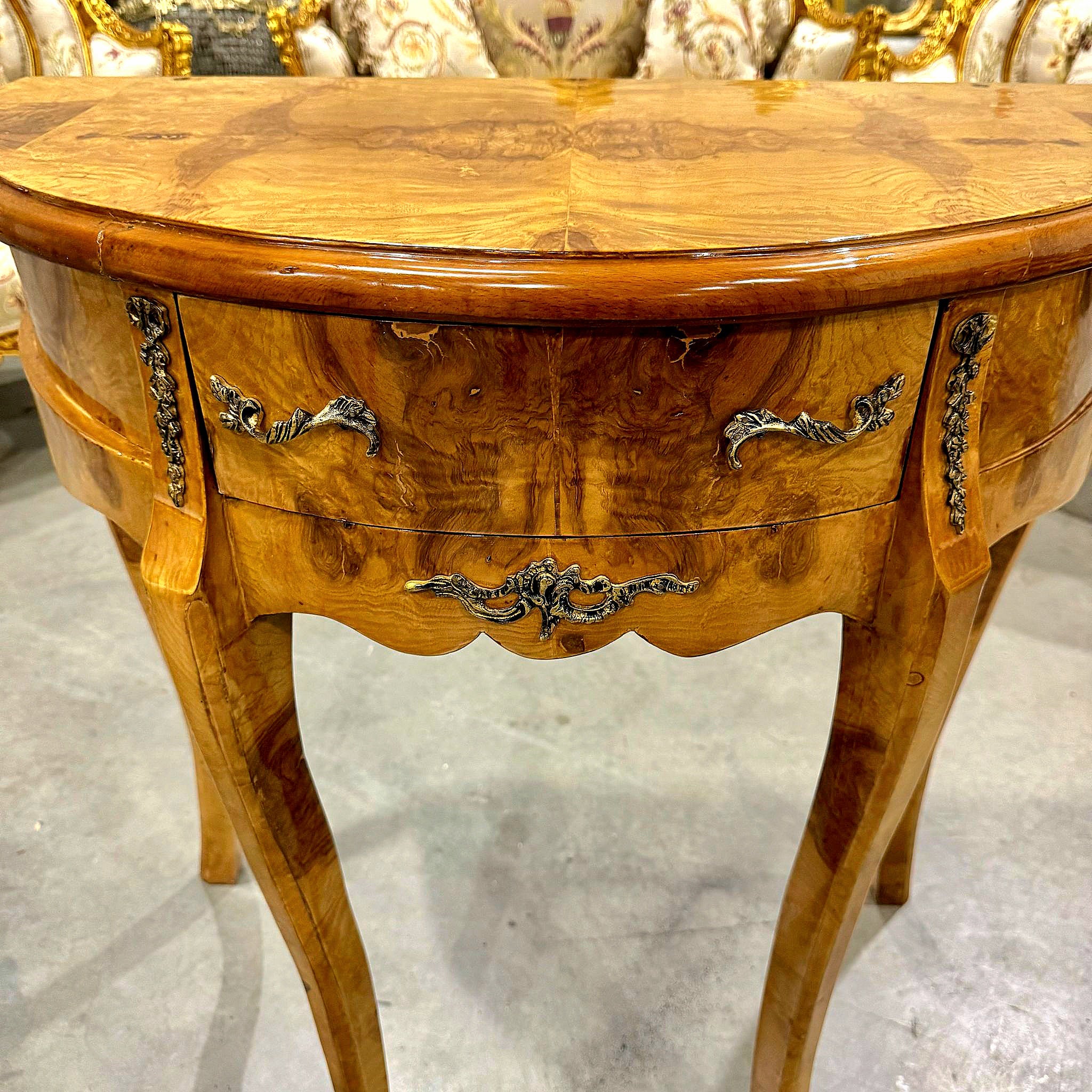 Louis XV Style Bedside Table Marquetry French Side Table with a Drawer