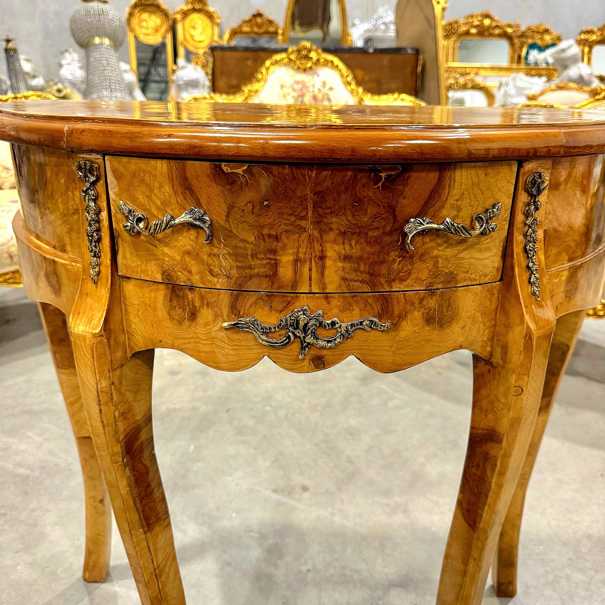 Louis XV Style Bedside Table Marquetry French Side Table with a Drawer