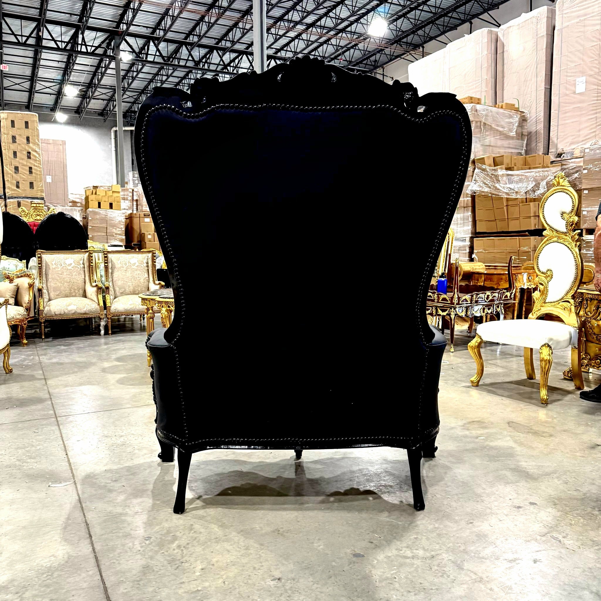 French Style Black Throne Chair Double Throne 2 Seater Black Leather *Damaged*