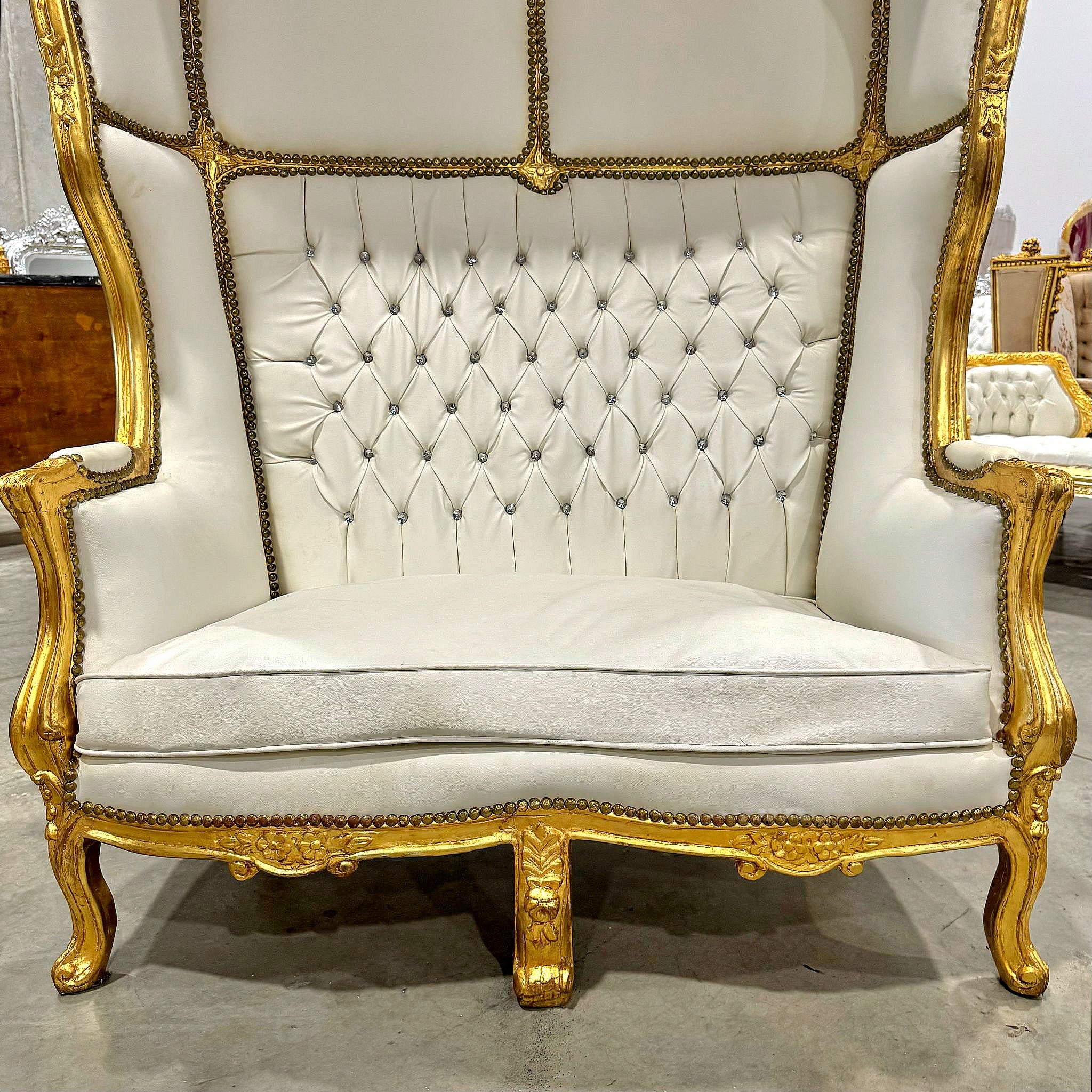 Double Balloon Chair French Style White Leather High-Back Canopy Lacquer Chair