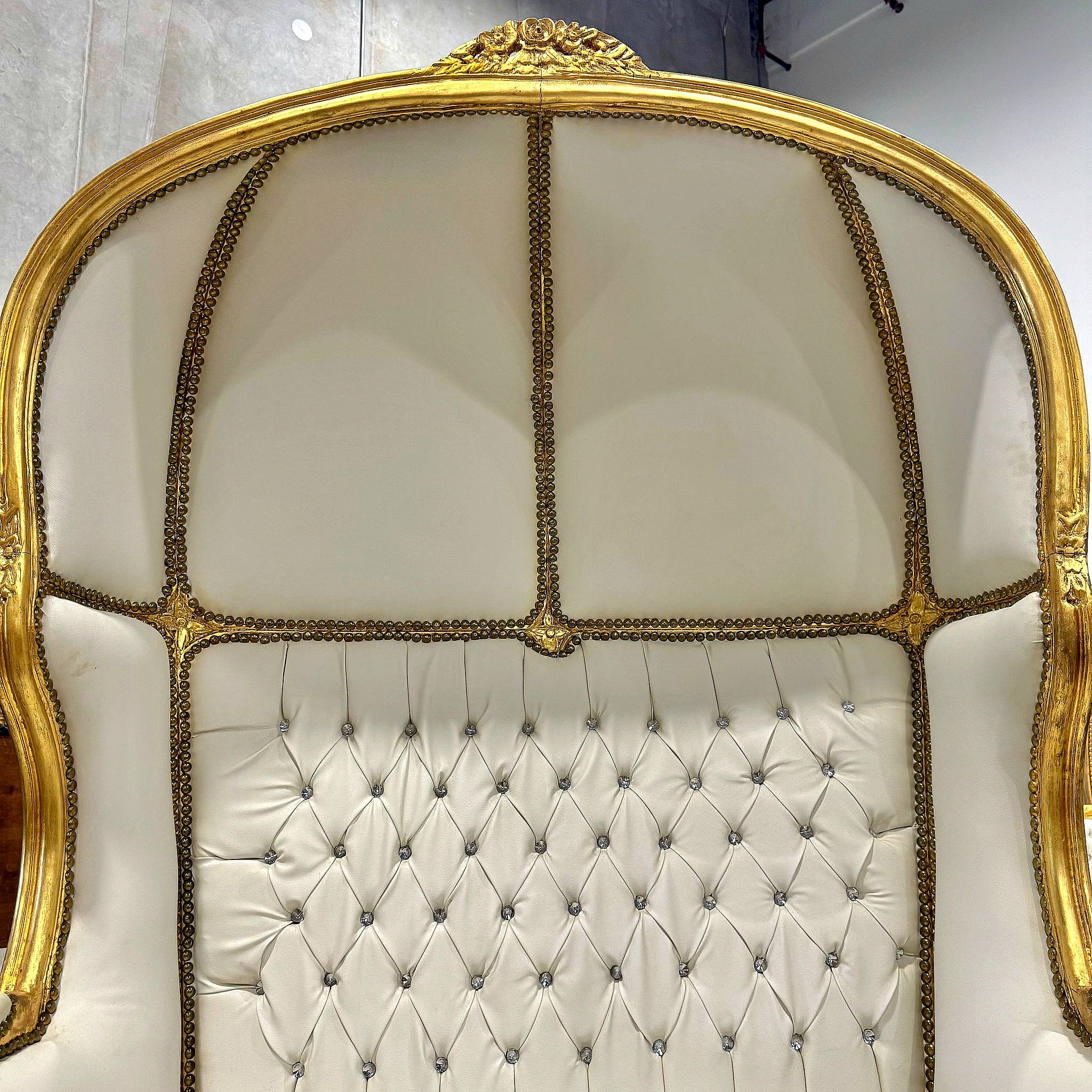 Double Balloon Chair French Style White Leather High-Back Canopy Lacquer Chair