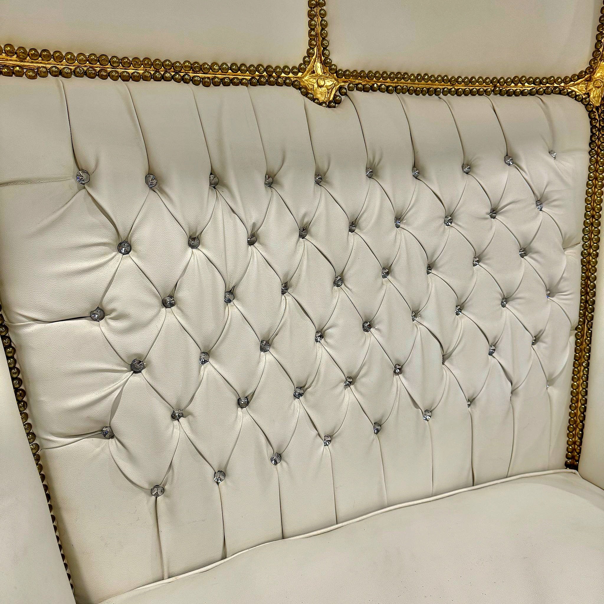 Double Balloon Chair French Style White Leather High-Back Canopy Lacquer Chair