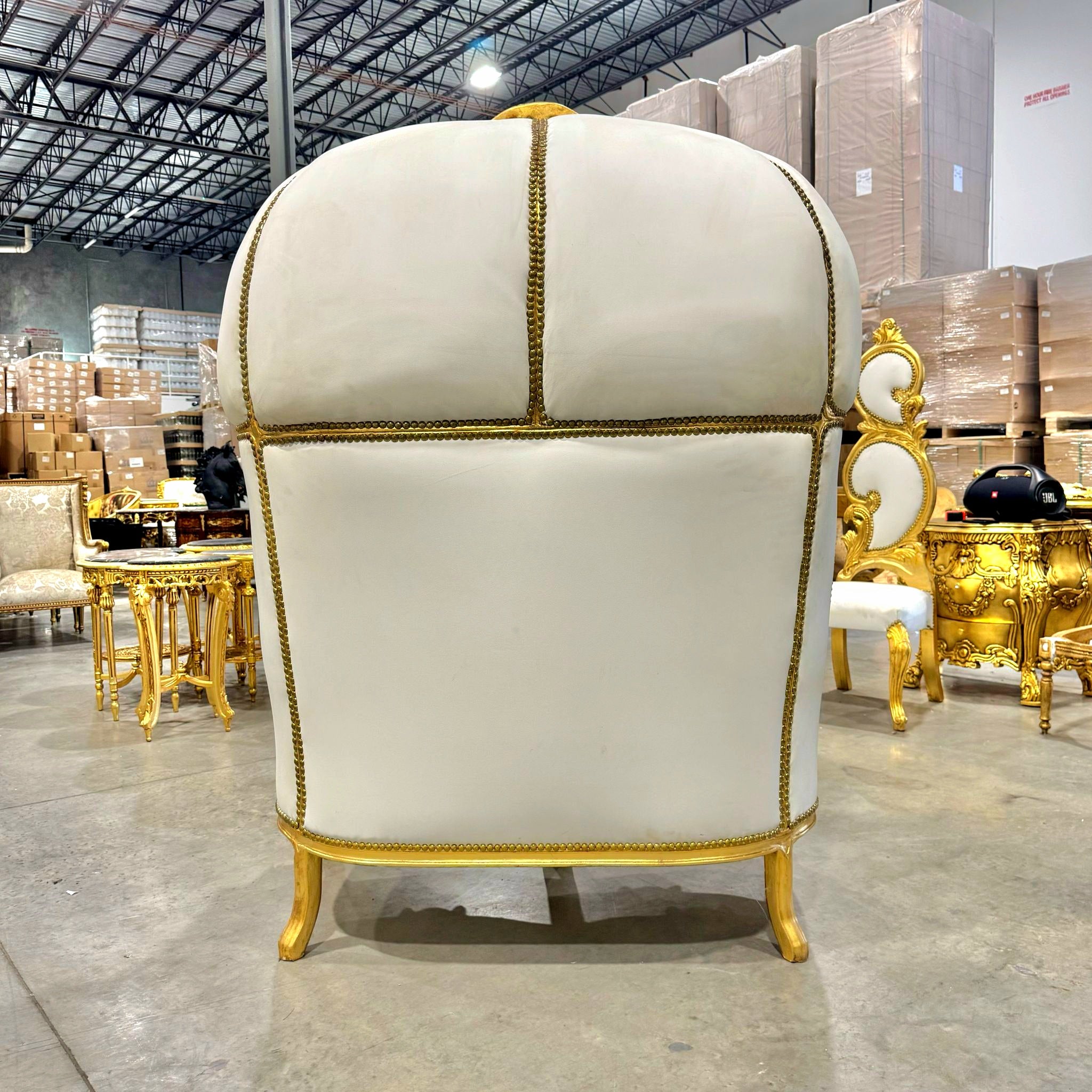 Double Balloon Chair French Style White Leather High-Back Canopy Lacquer Chair