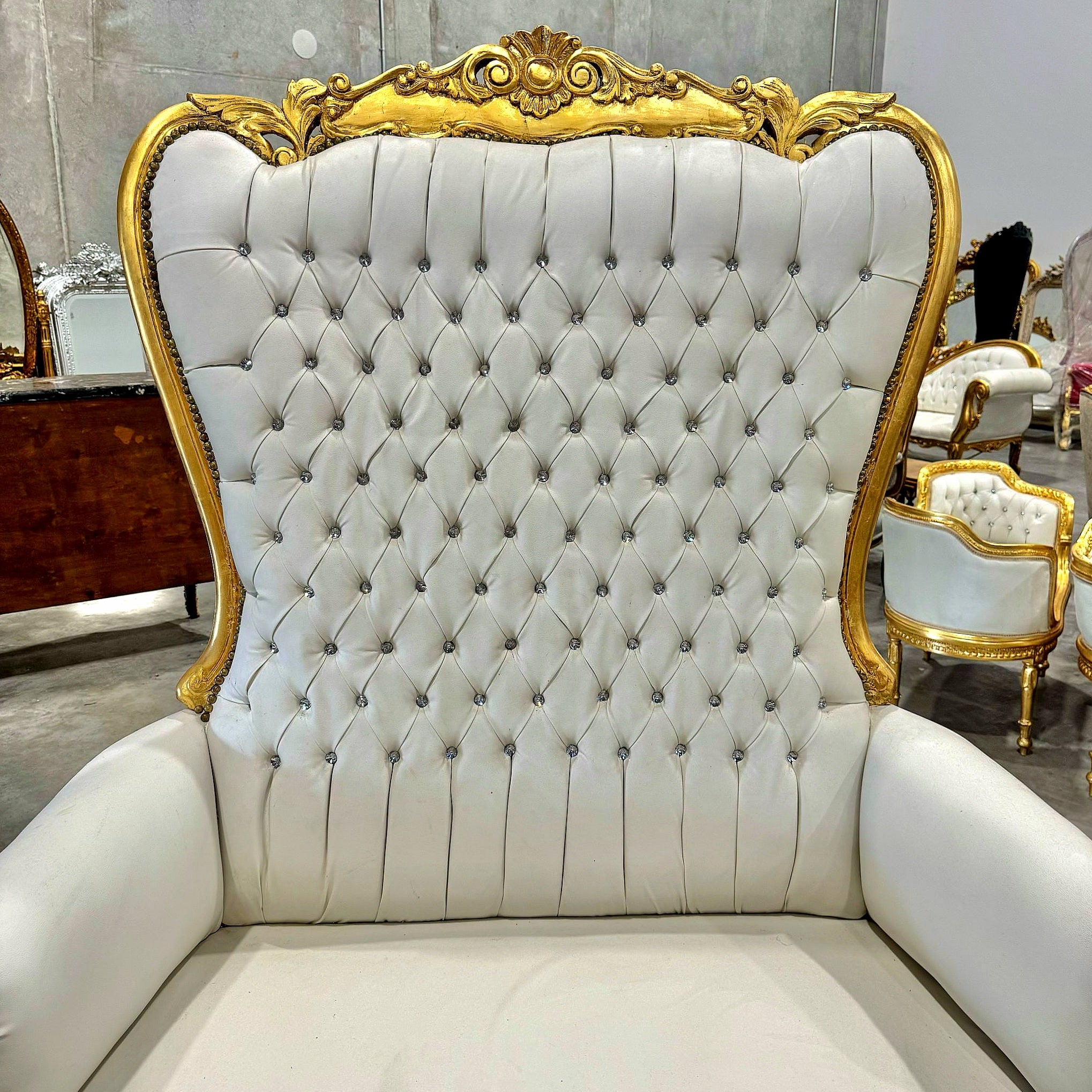 Gold Throne Chair Double Throne 2 Seater White Leather Chair French Tufted Chair