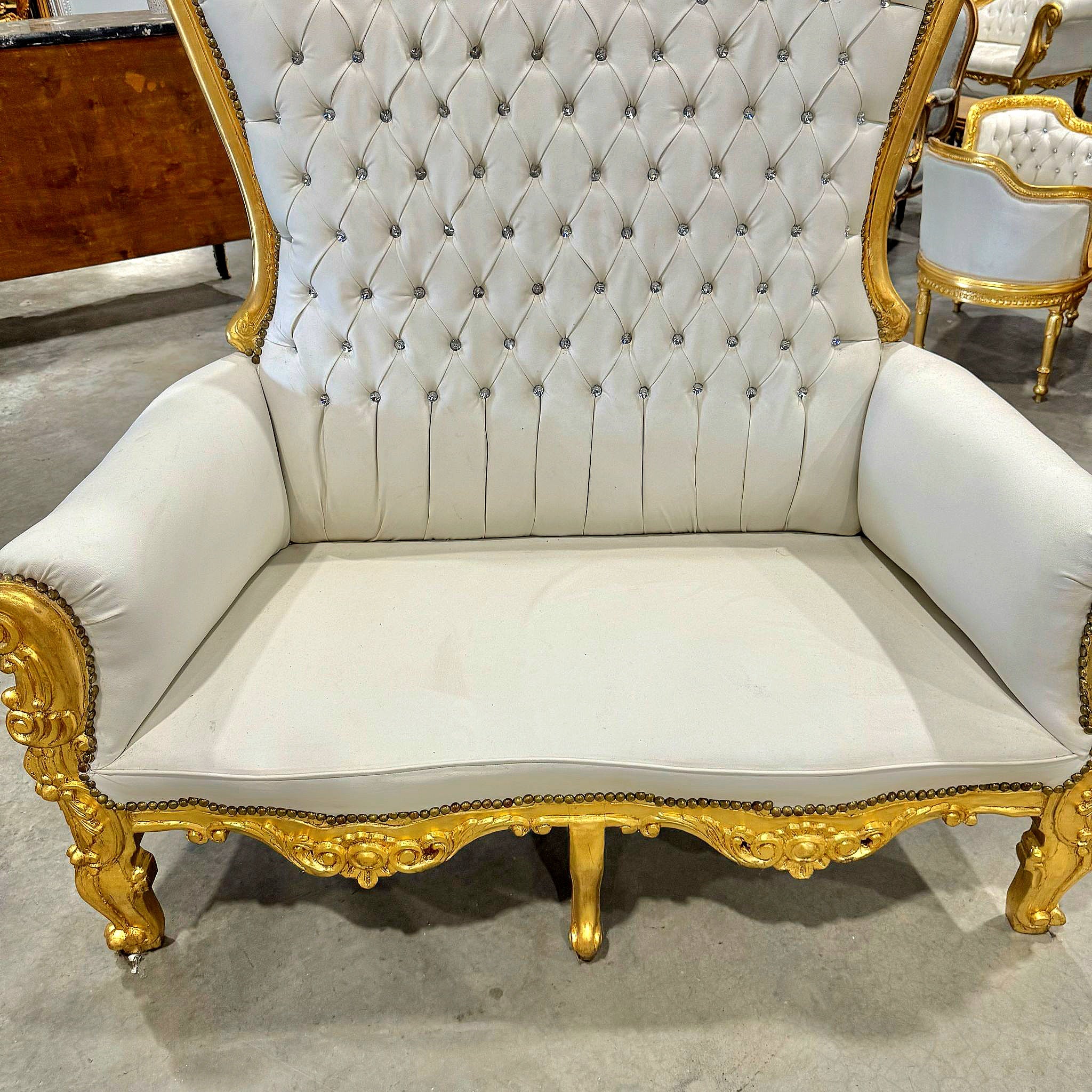 Gold Throne Chair Double Throne 2 Seater White Leather Chair French Tufted Chair
