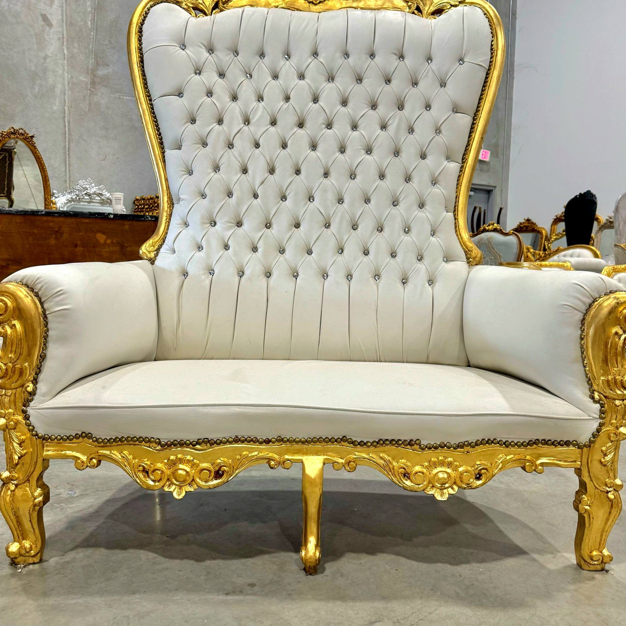 Gold Throne Chair Double Throne 2 Seater White Leather Chair French Tufted Chair