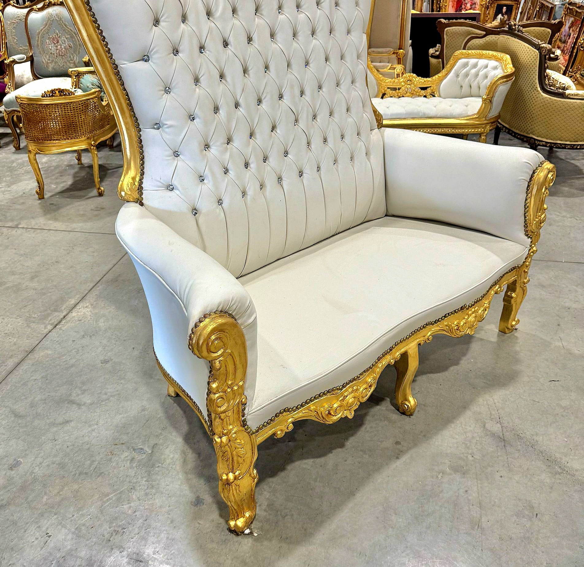 Gold Throne Chair Double Throne 2 Seater White Leather Chair French Tufted Chair