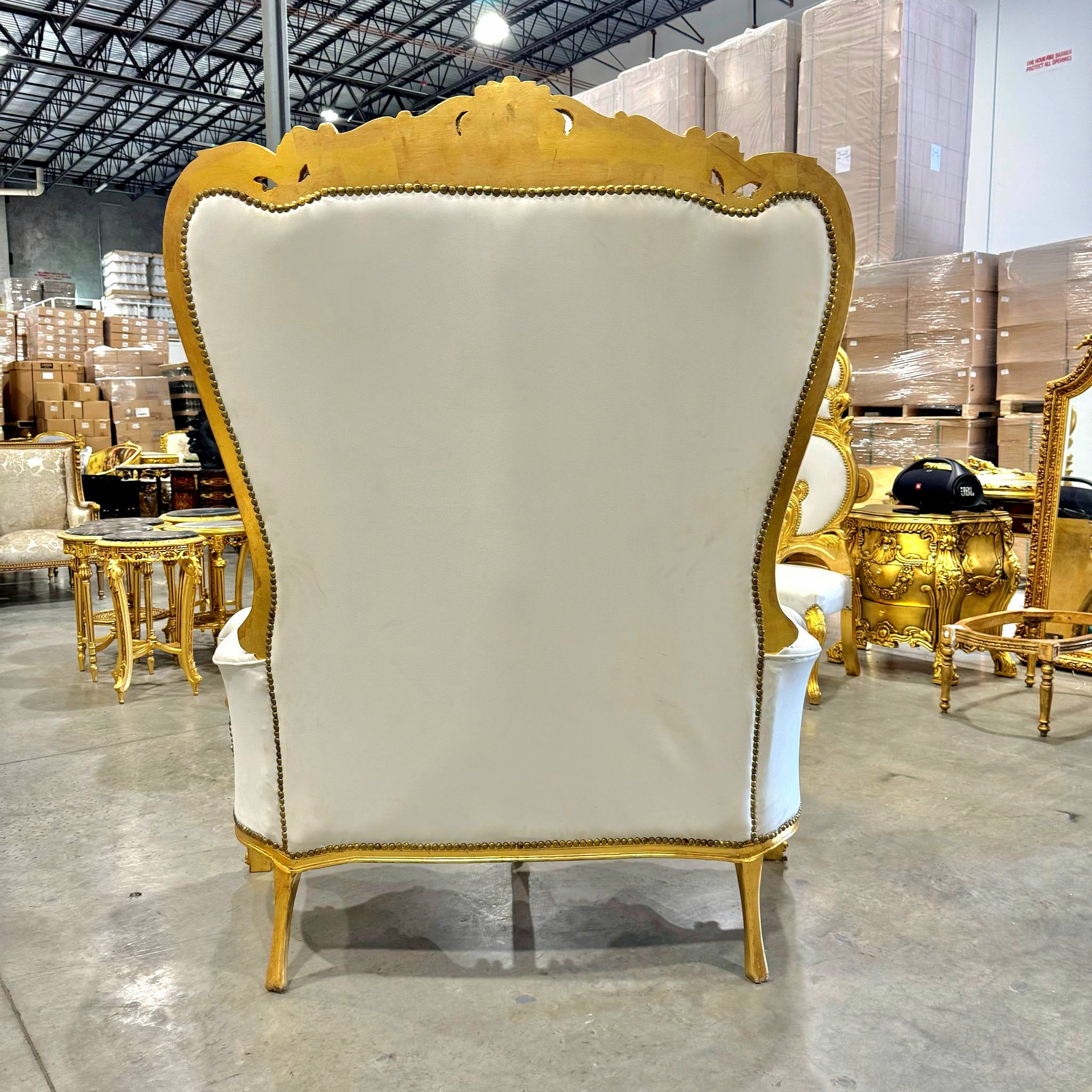 Gold Throne Chair Double Throne 2 Seater White Leather Chair French Tufted Chair