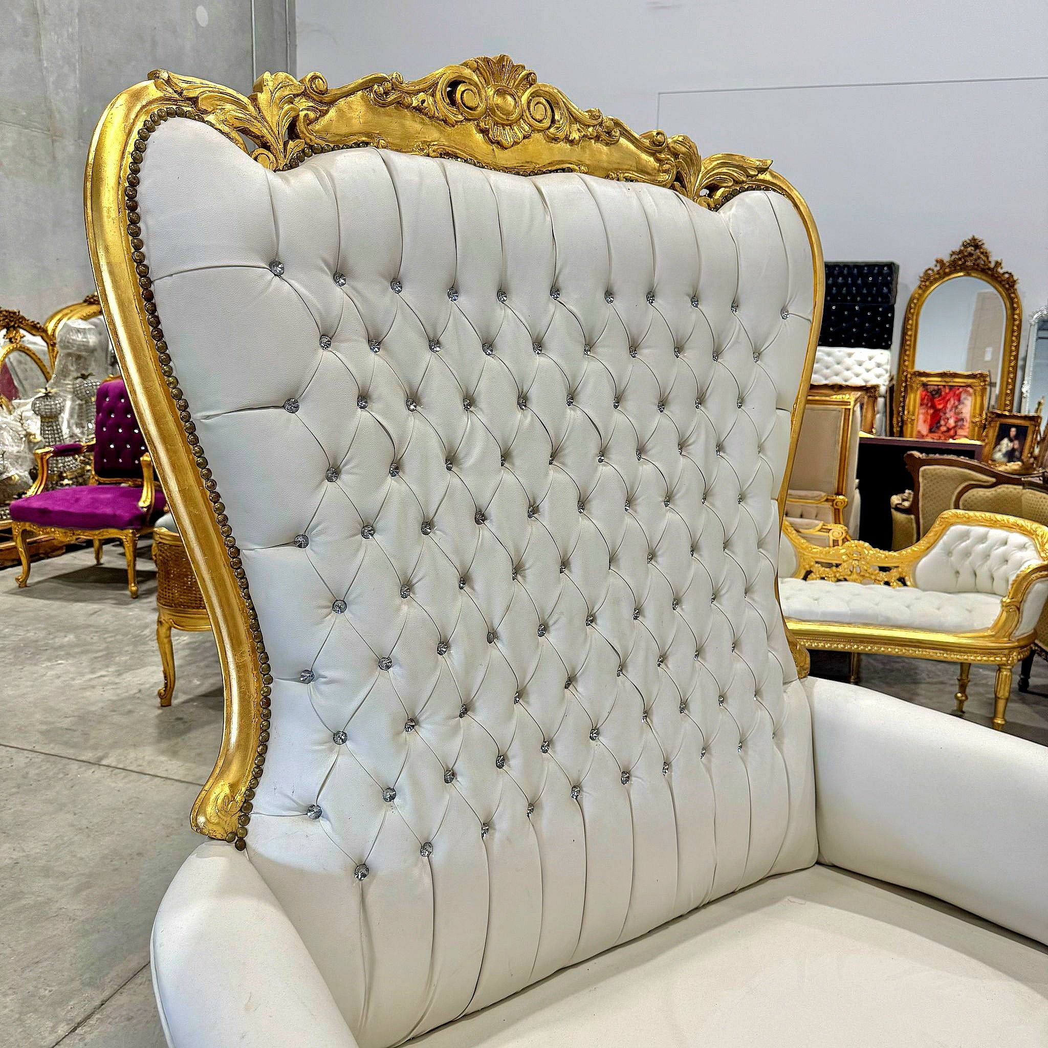 Gold Throne Chair Double Throne 2 Seater White Leather Chair French Tufted Chair