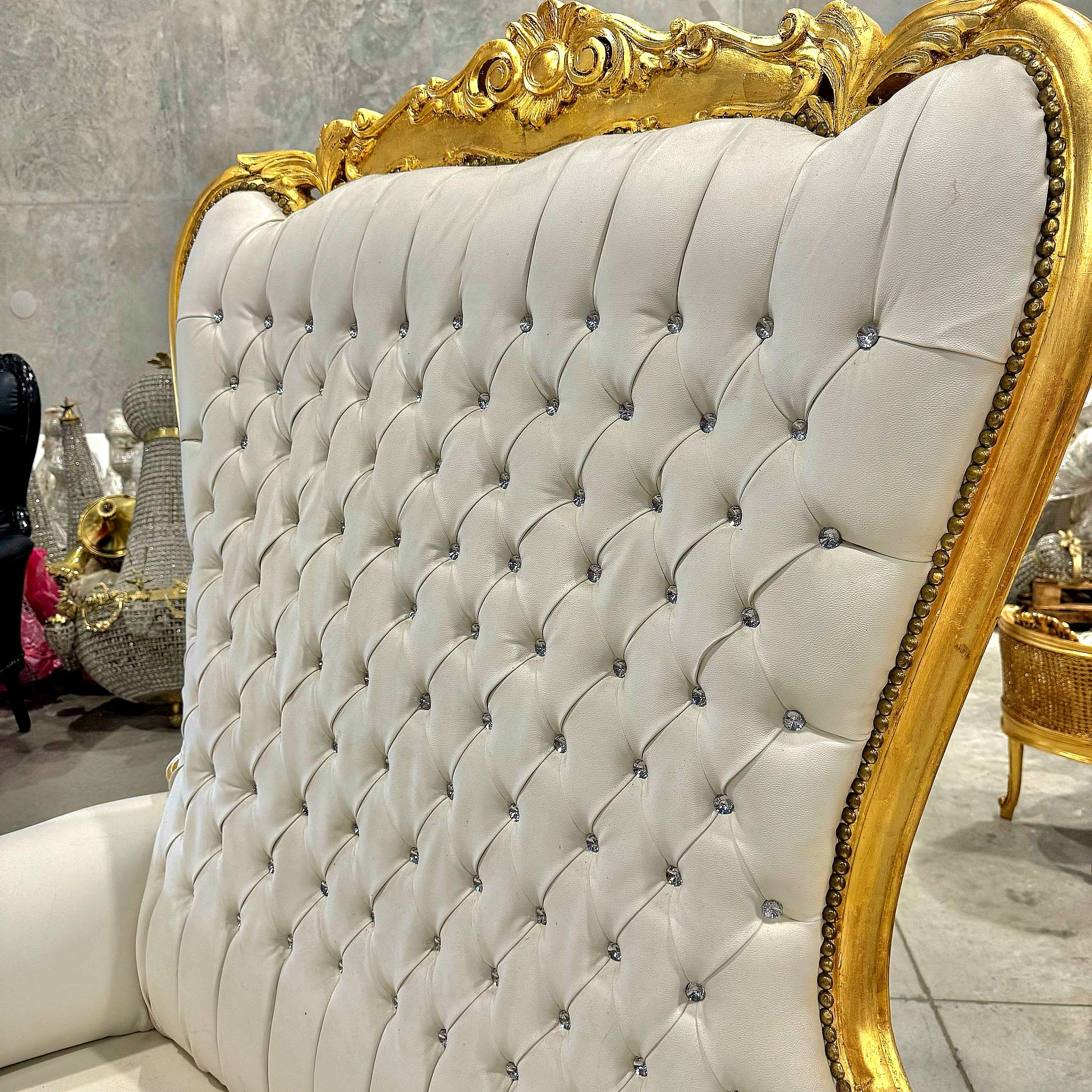 Gold Throne Chair Double Throne 2 Seater White Leather Chair French Tufted Chair
