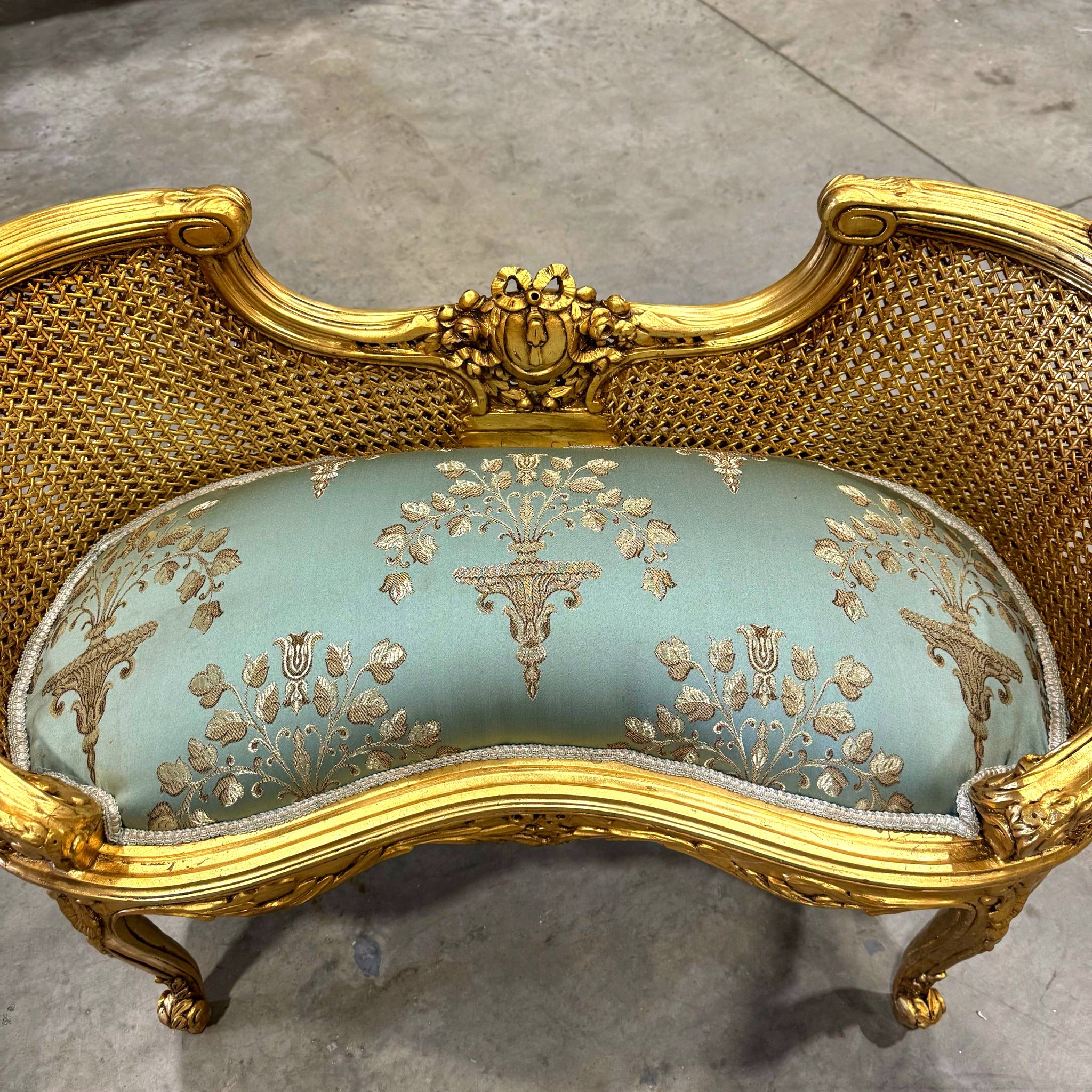 Bench Damask French Style Gold Leaf Details Rococo Baroque Furniture