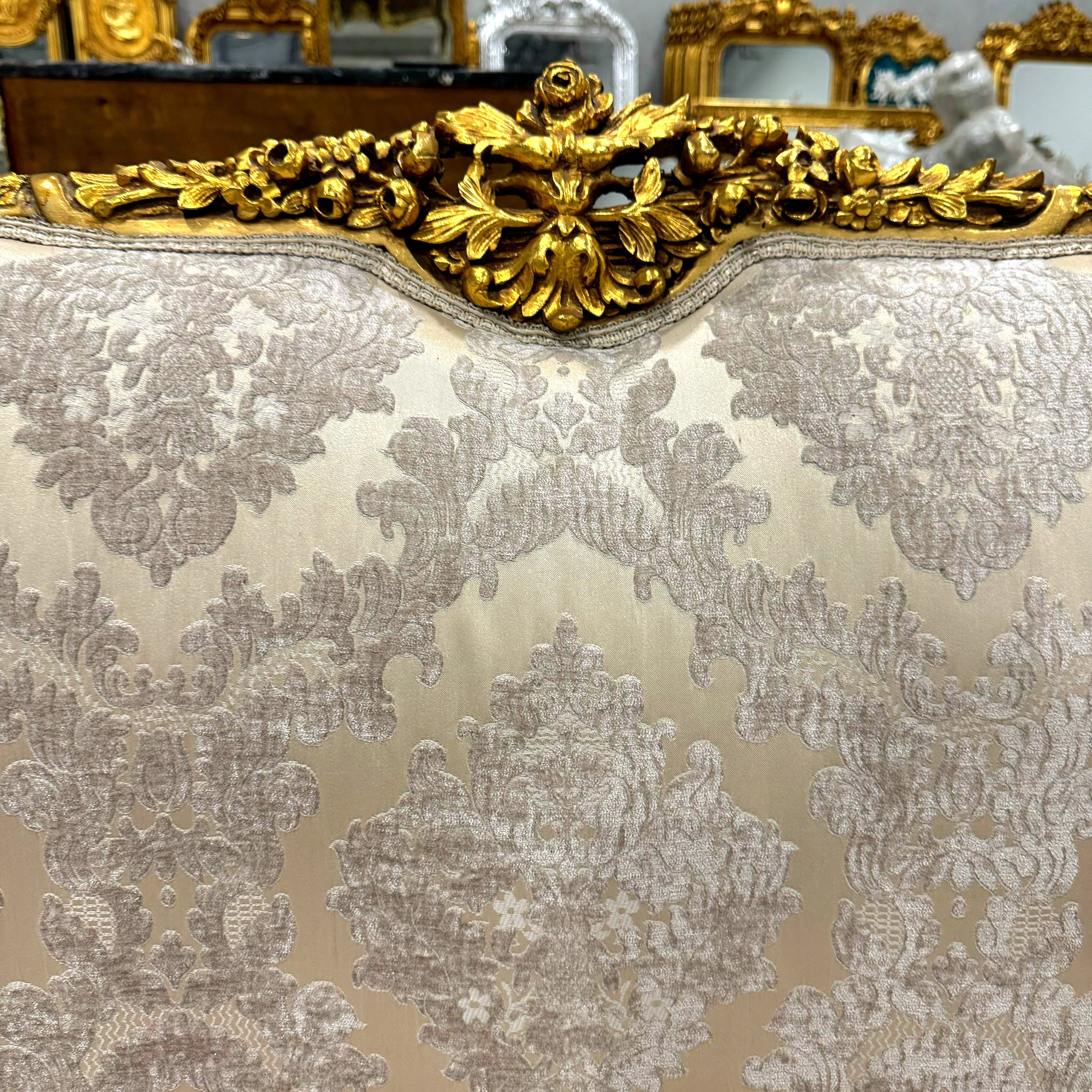 Baroque Style Beige White Sofa – French Design with Gold Leaf Details