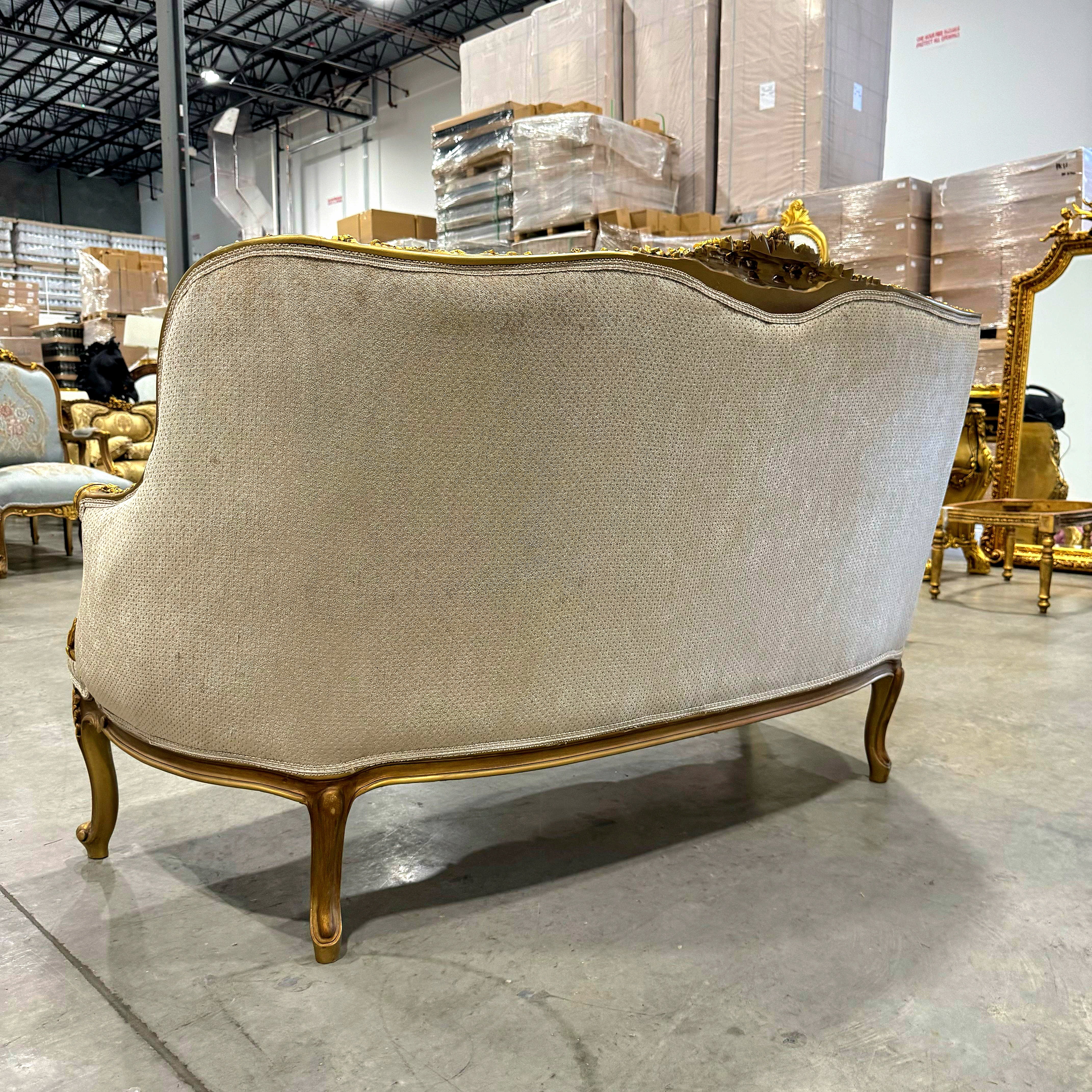 Baroque Style Beige White Sofa – French Design with Gold Leaf Details