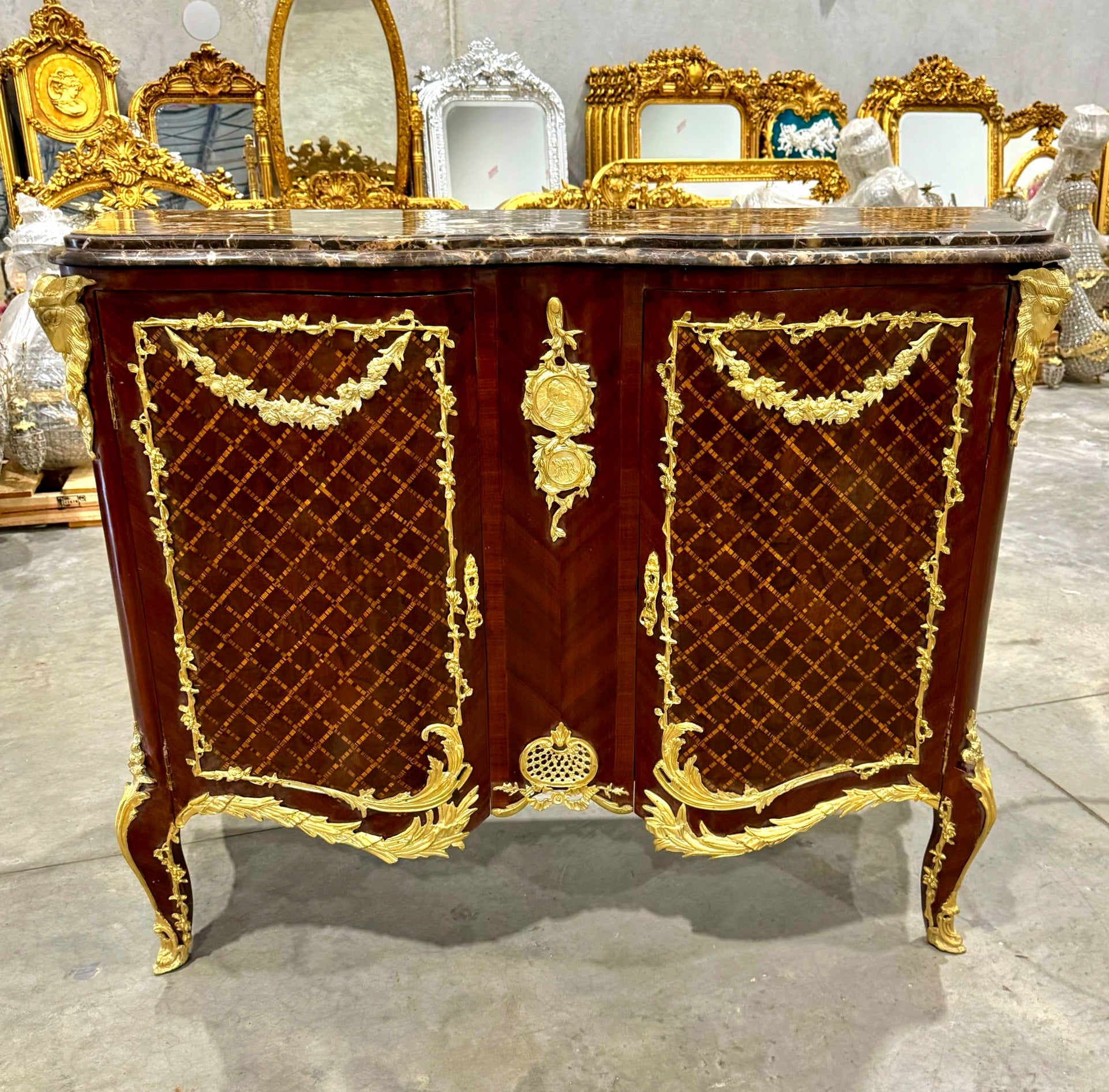 Brown Commode Cabinet Gold Details French Louis XVI Style Furniture Marble