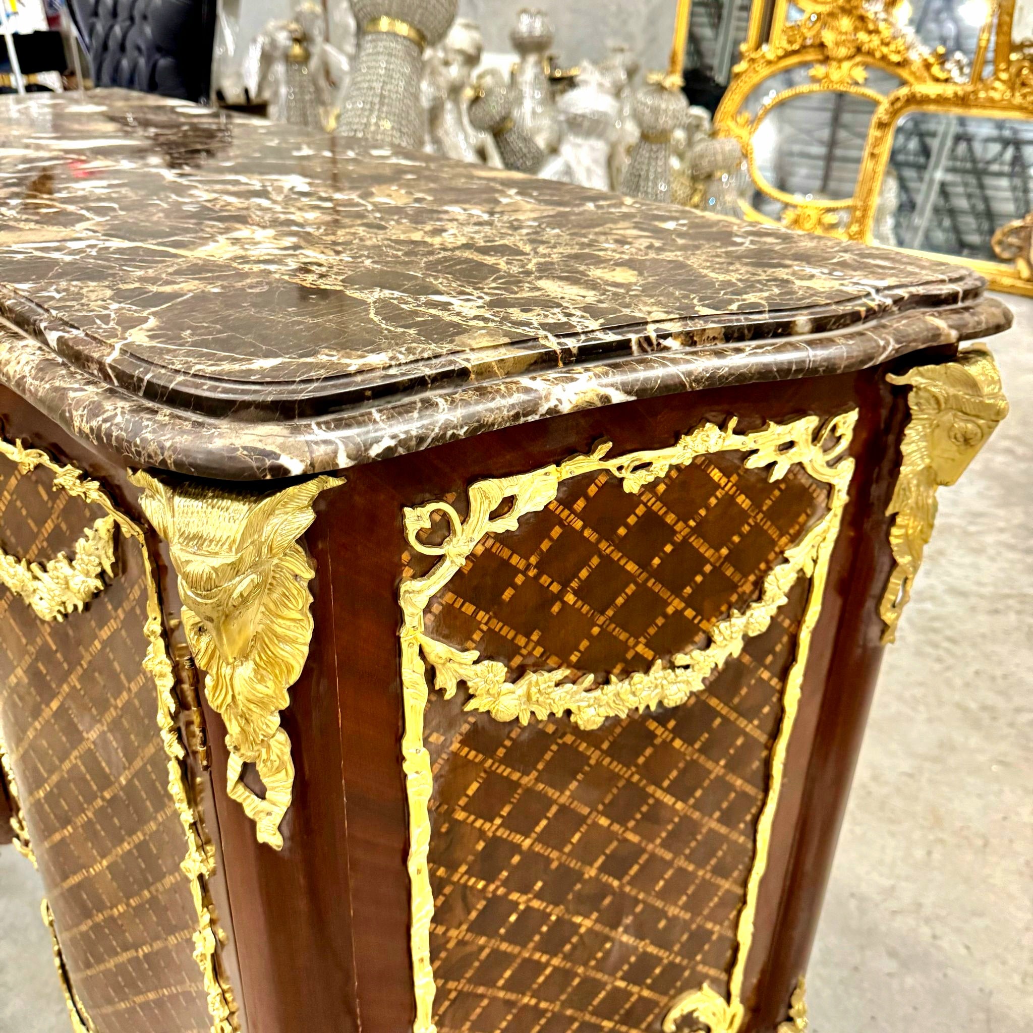 Brown Commode Cabinet Gold Details French Louis XVI Style Furniture Marble